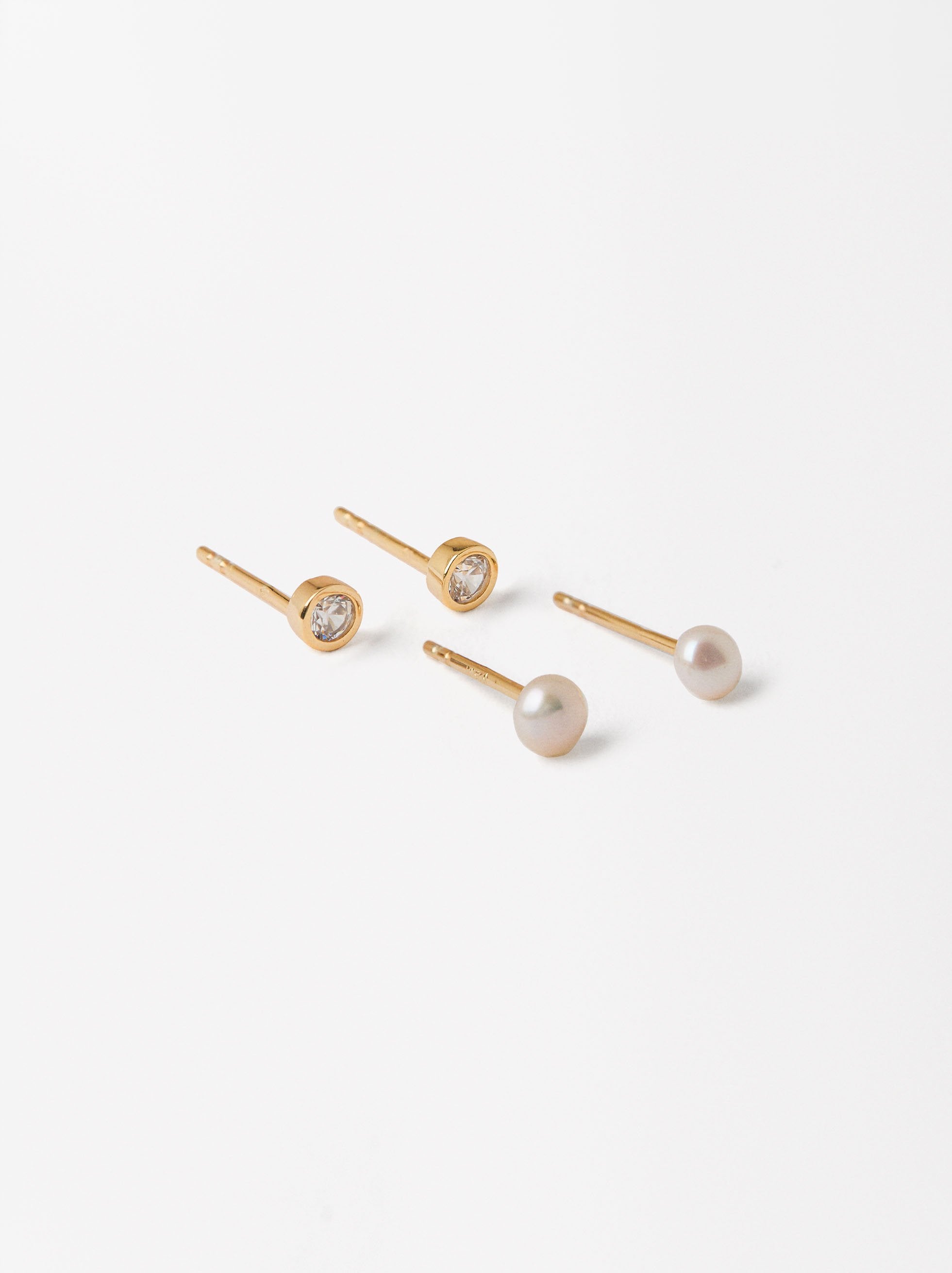 Set De Pendientes Perlas Cristal - Plata De Ley 925