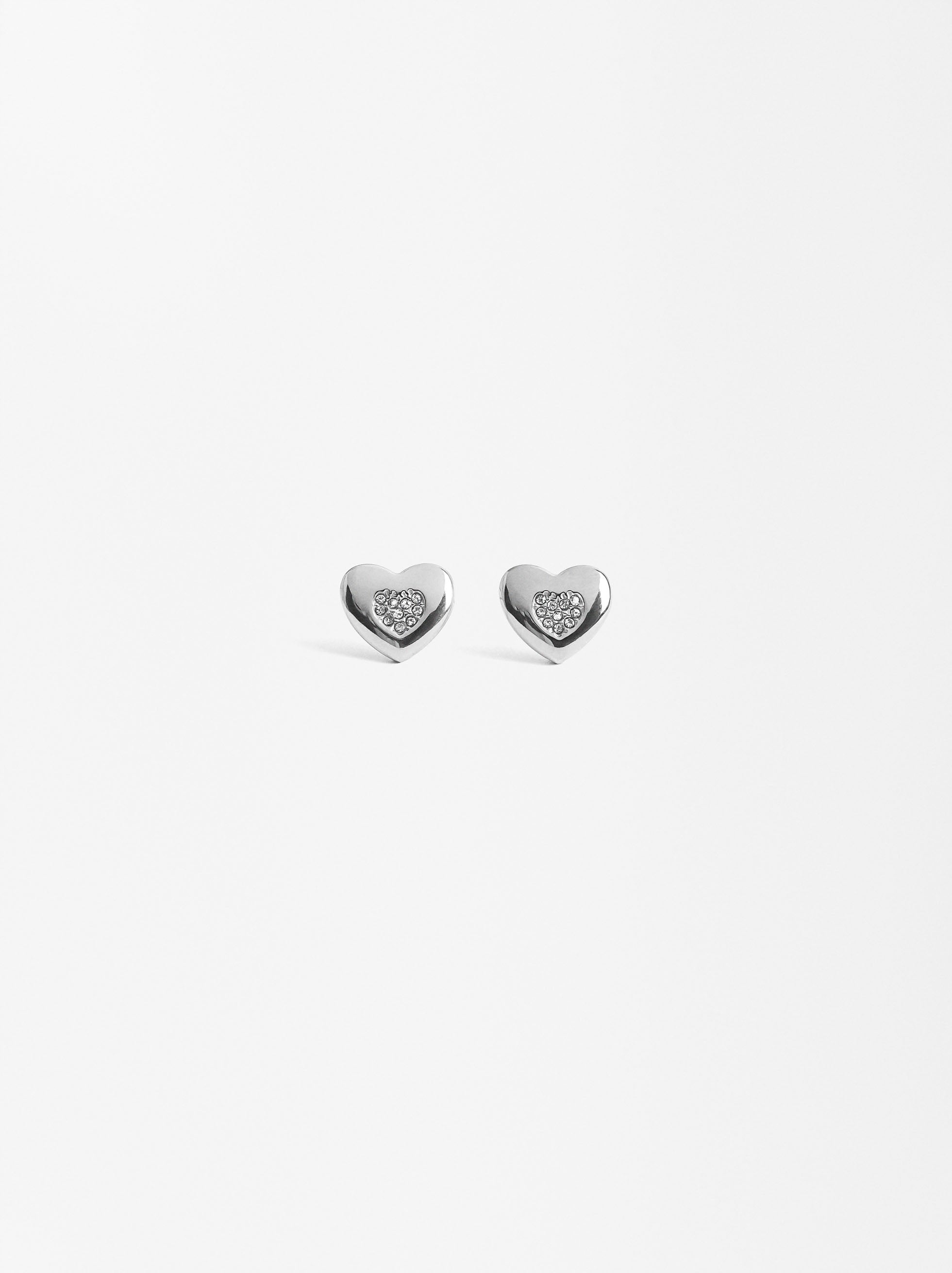 Pendientes De Corazón De Cristal - Acero Inoxidable