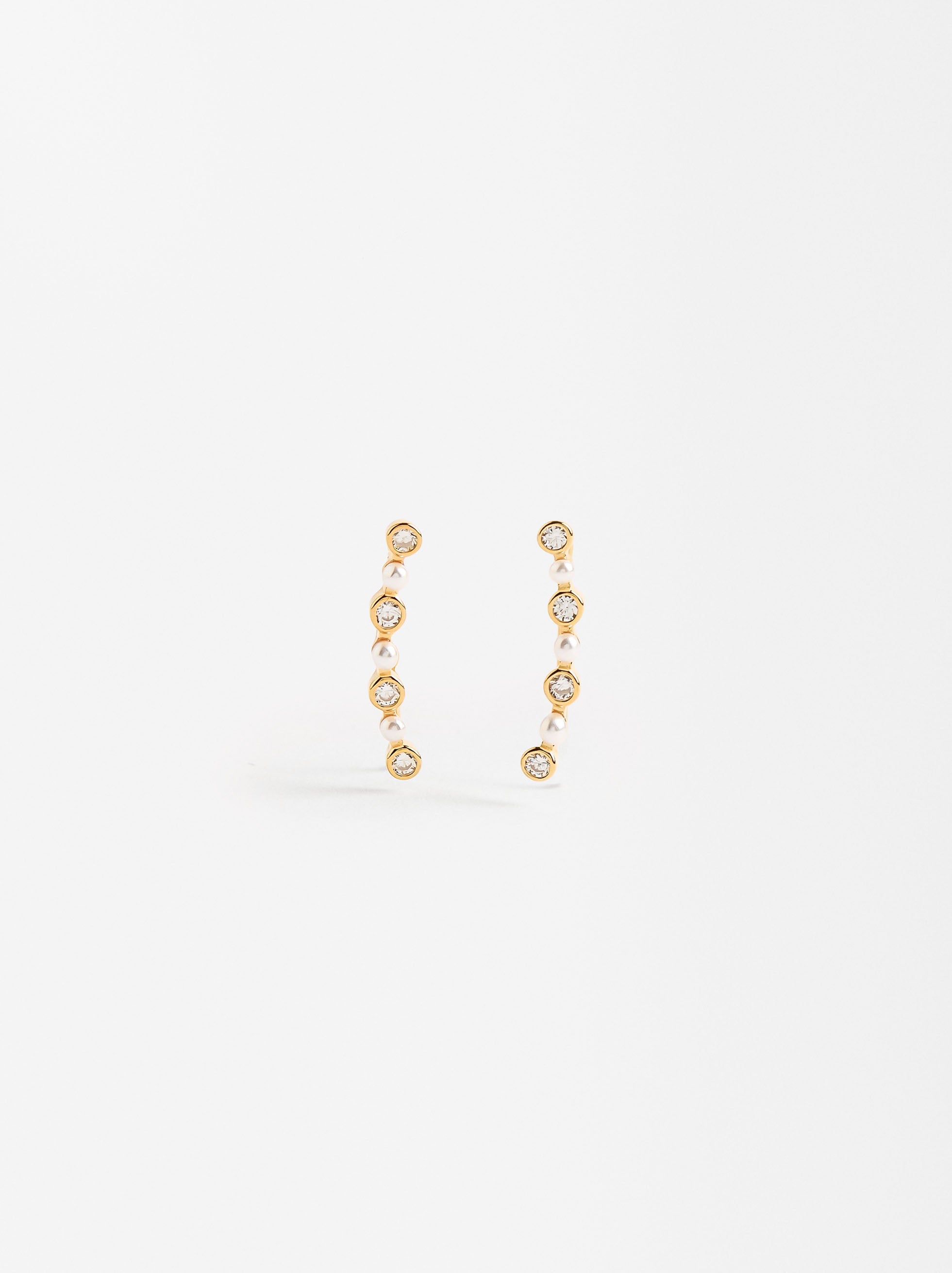 Pendientes Con Circonitas Y Perlas - Plata De Ley 925