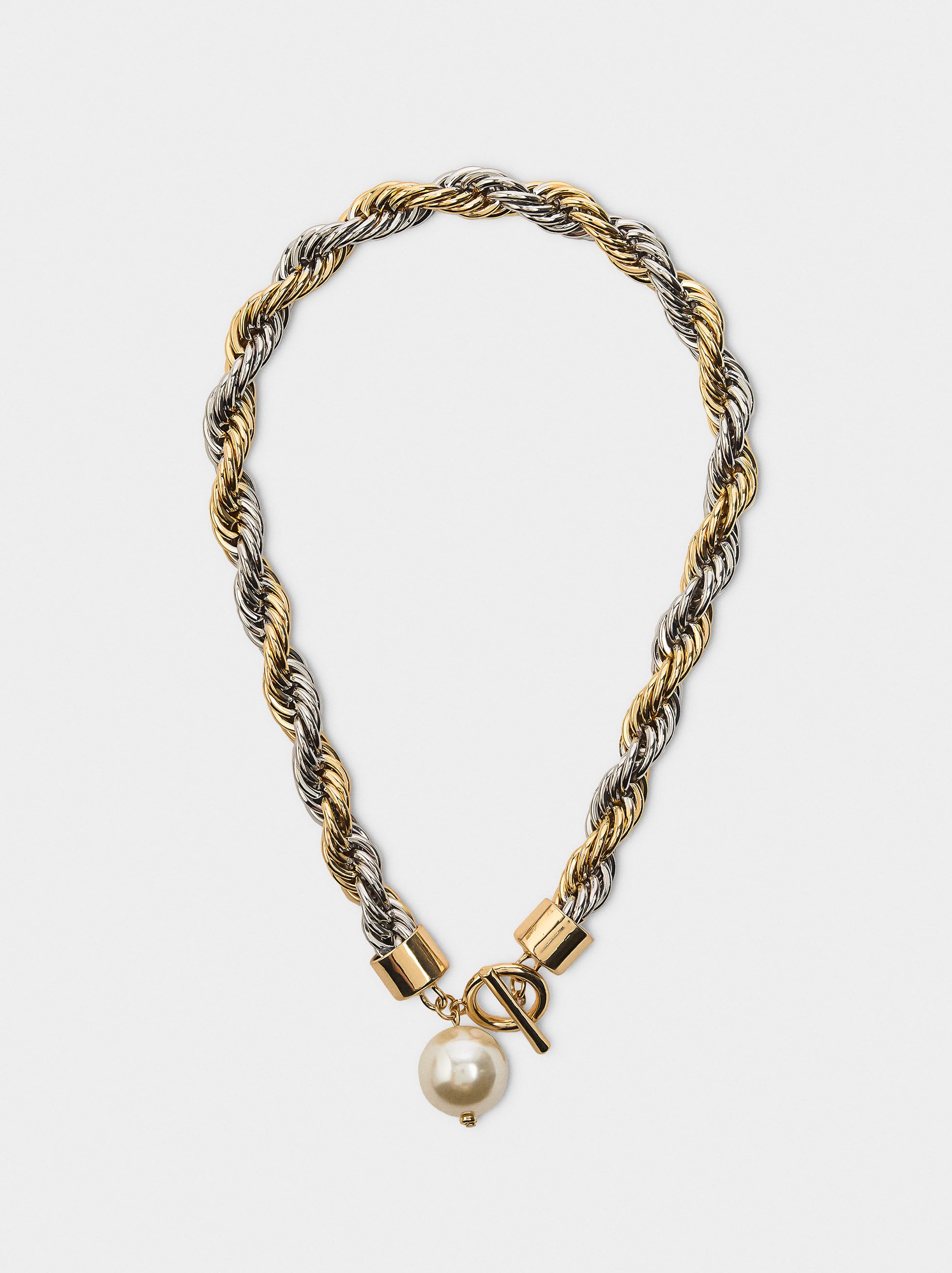 Collar De Cordón Salomónico Con Perla