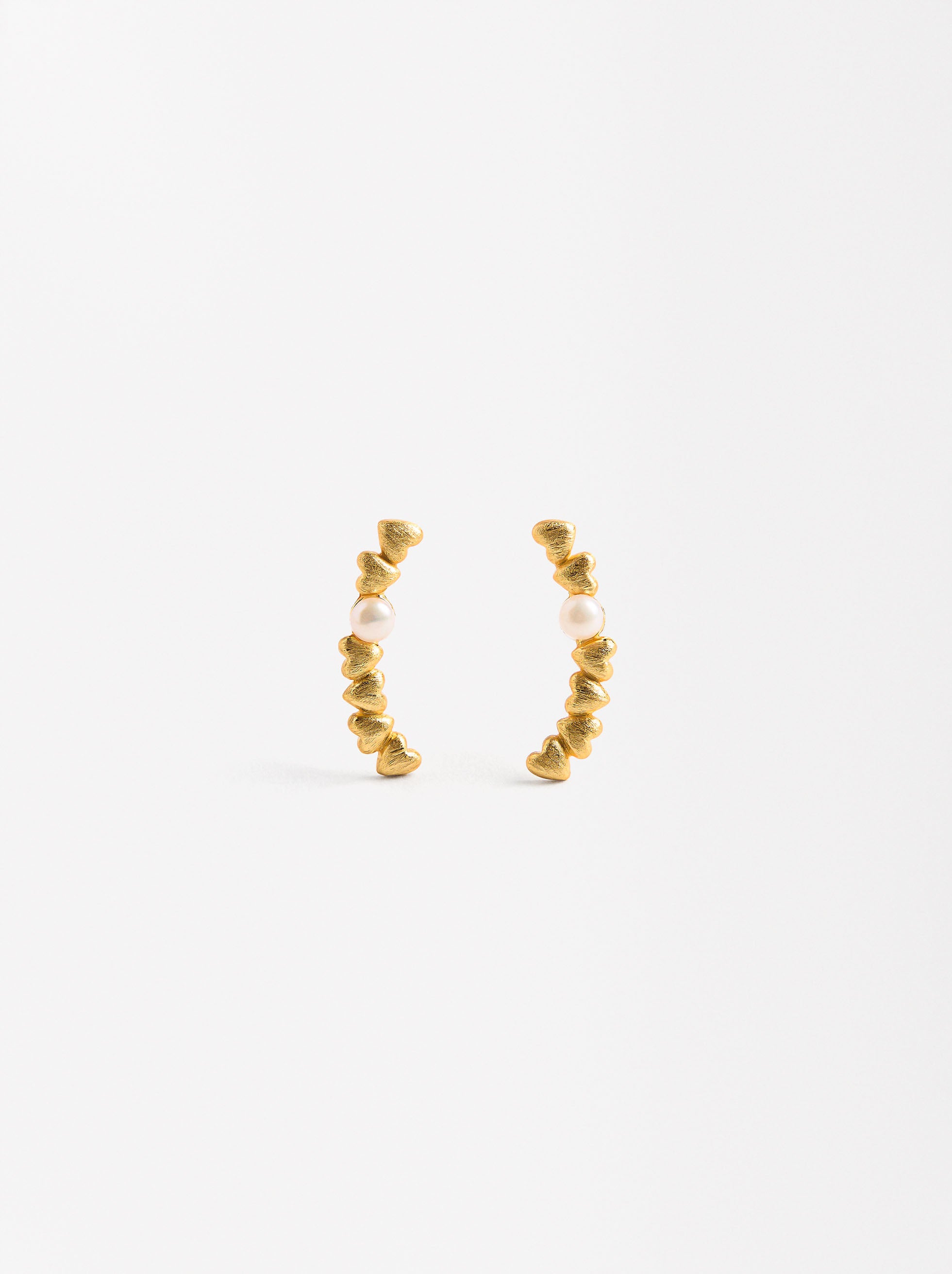 Pendientes Con Corazones Y Perlas De Agua Dulce - Plata De Ley 925