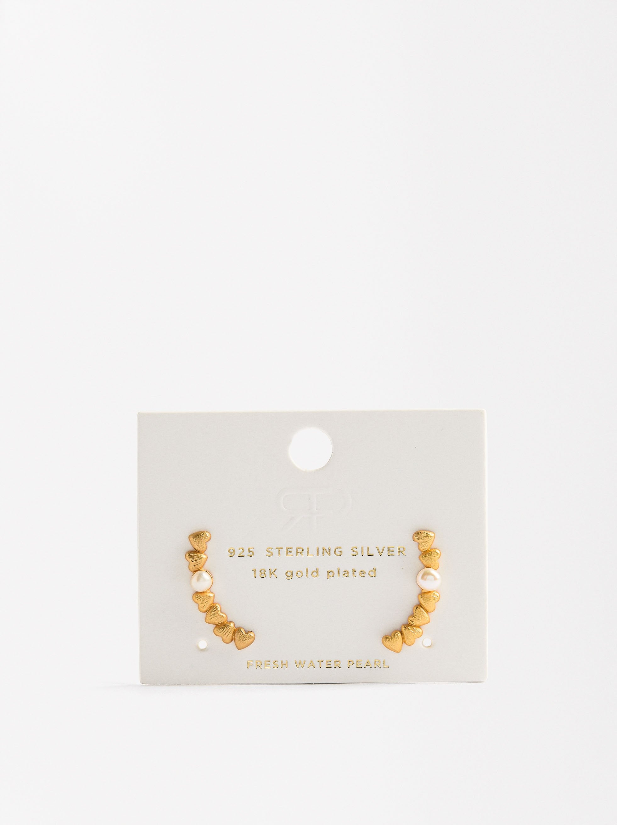 Pendientes Con Corazones Y Perlas De Agua Dulce - Plata De Ley 925