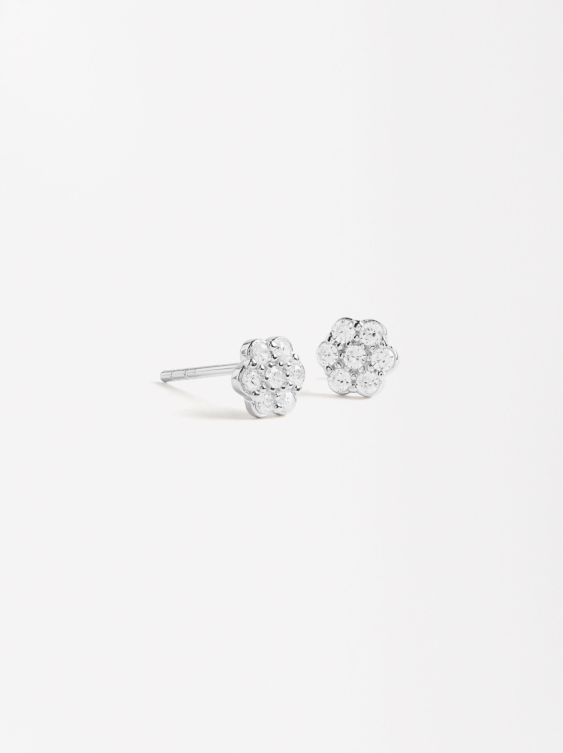 Pendientes Flor Con Circonitas - Plata De Ley 925