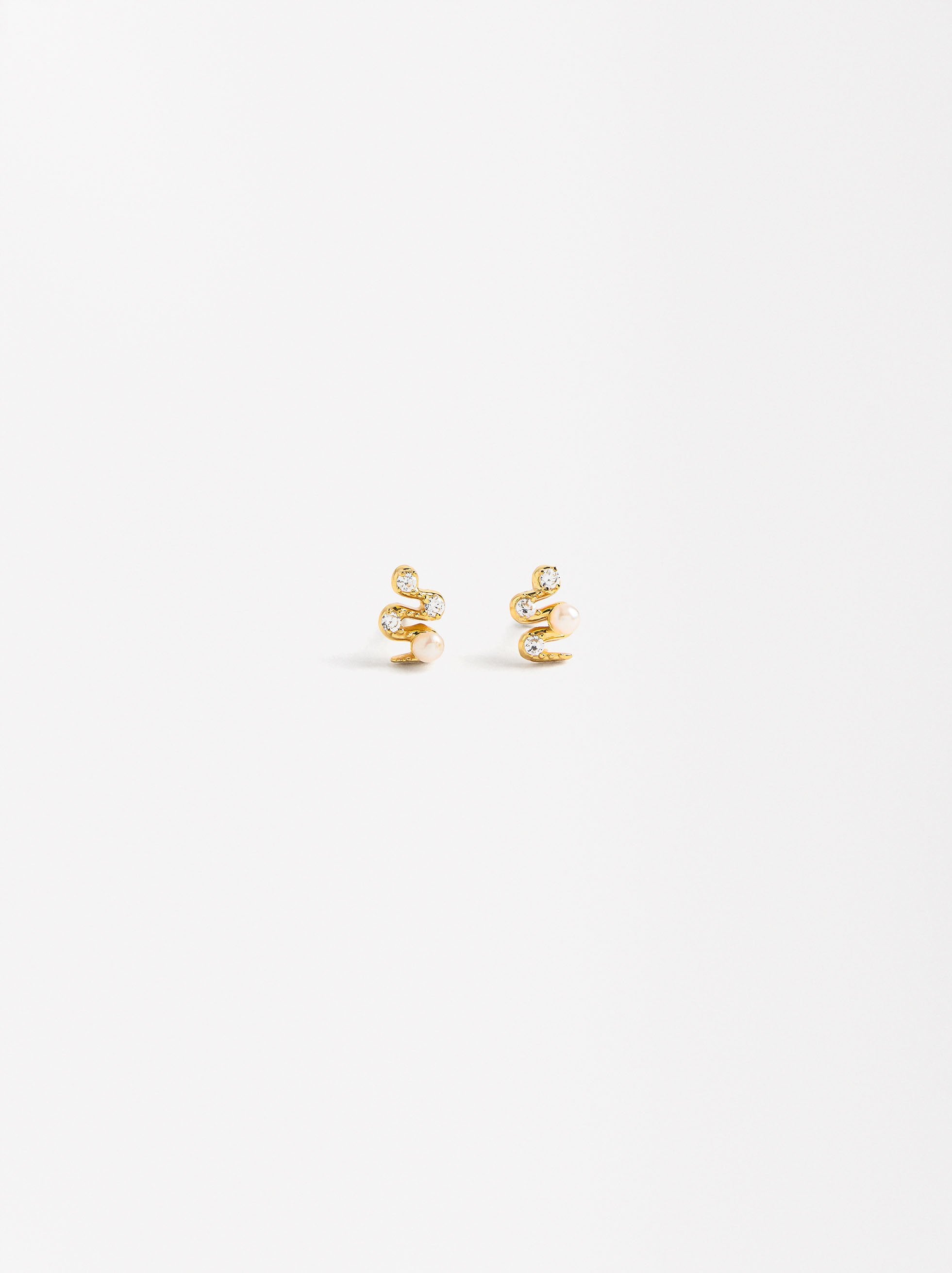 Pendientes Serpiente Con Perlas Y Circonitas - Plata De Ley 925