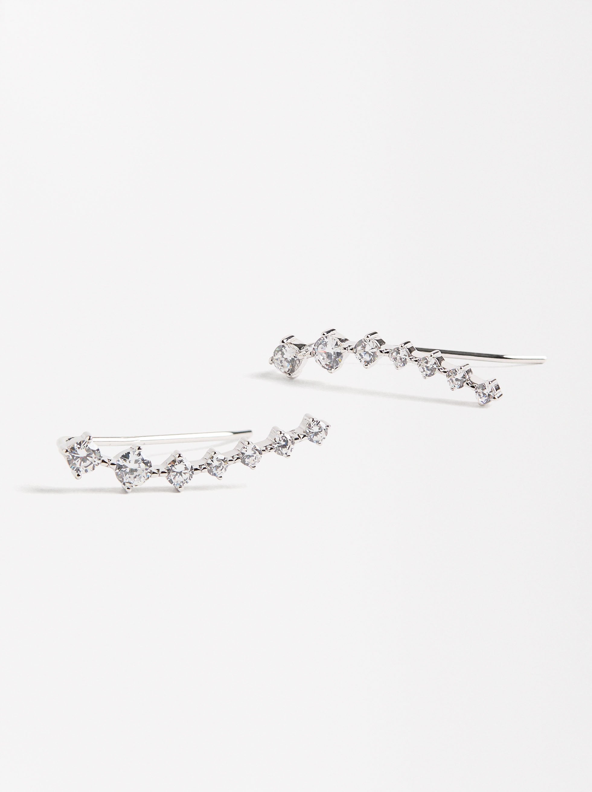 Pendientes Alargados Con Circonias - Plata De Ley 925
