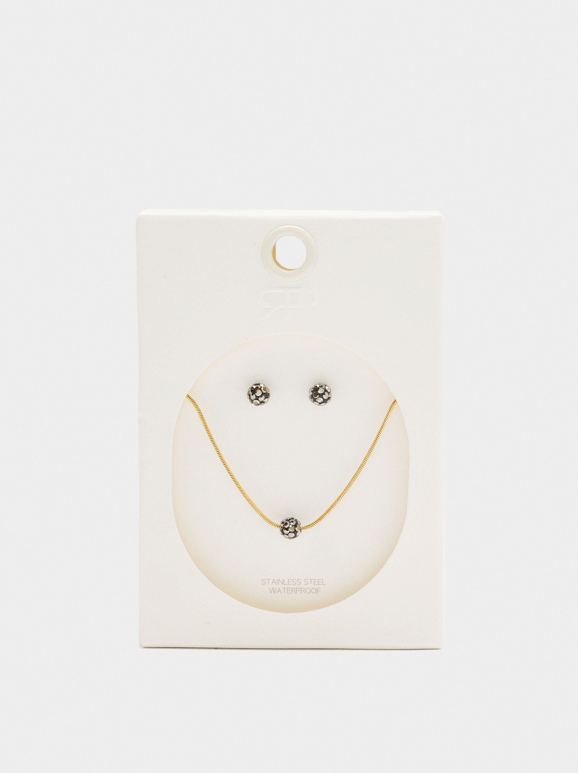 Set Collar Y Pendientes Con Cristales - Acero Inoxidable