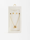 Set  Collar Y Pendientes Con Charms De Cristales - Acero Inoxidable