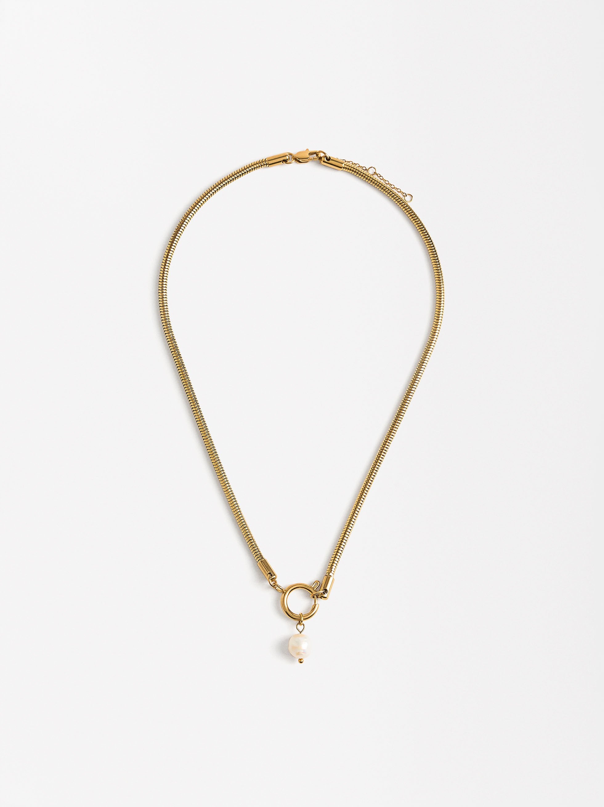 Collar Con Perla De Agua Dulce - Acero Inoxidable