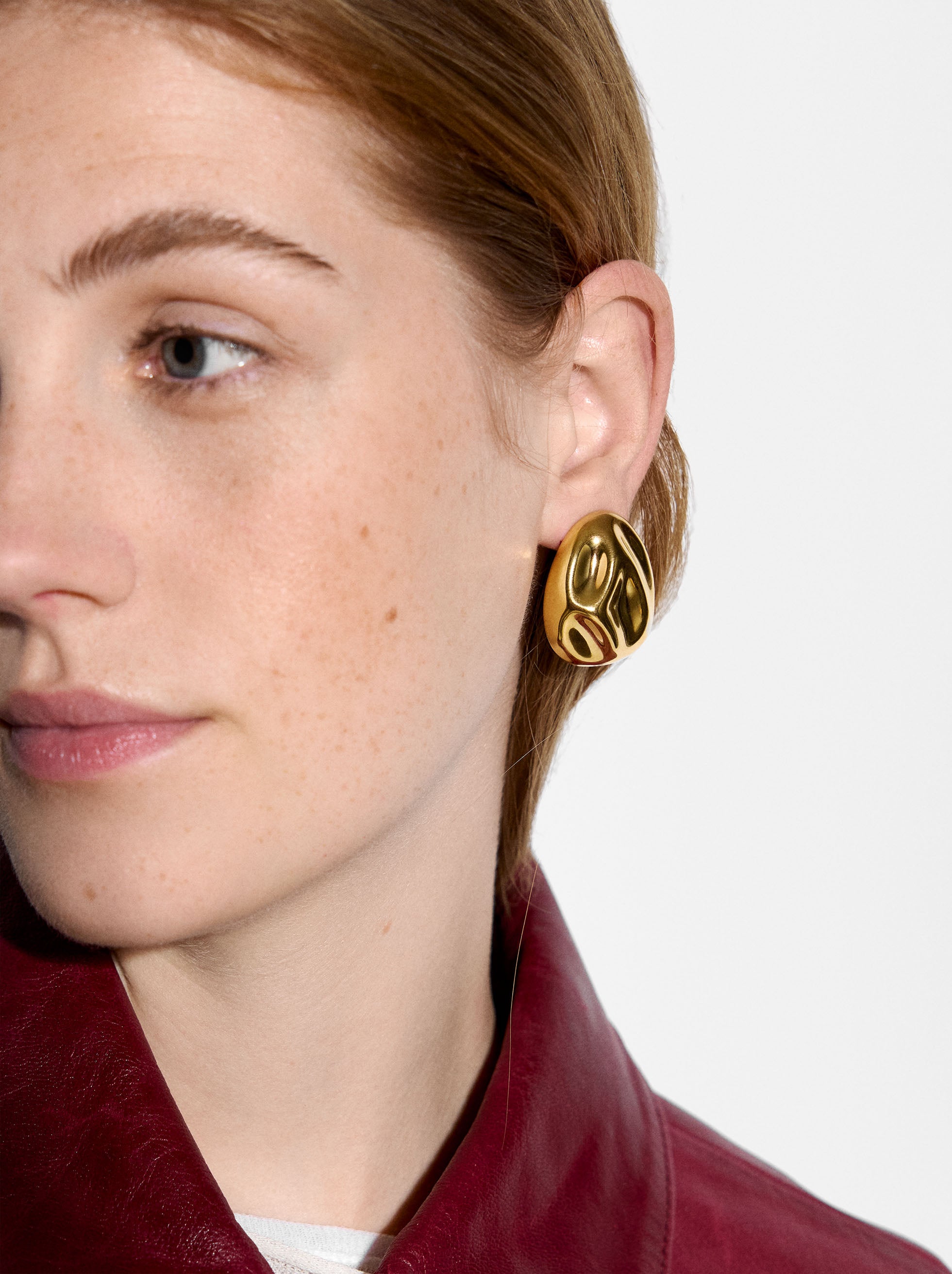 Pendientes Ovalados En Relieve - Acero Inoxidable