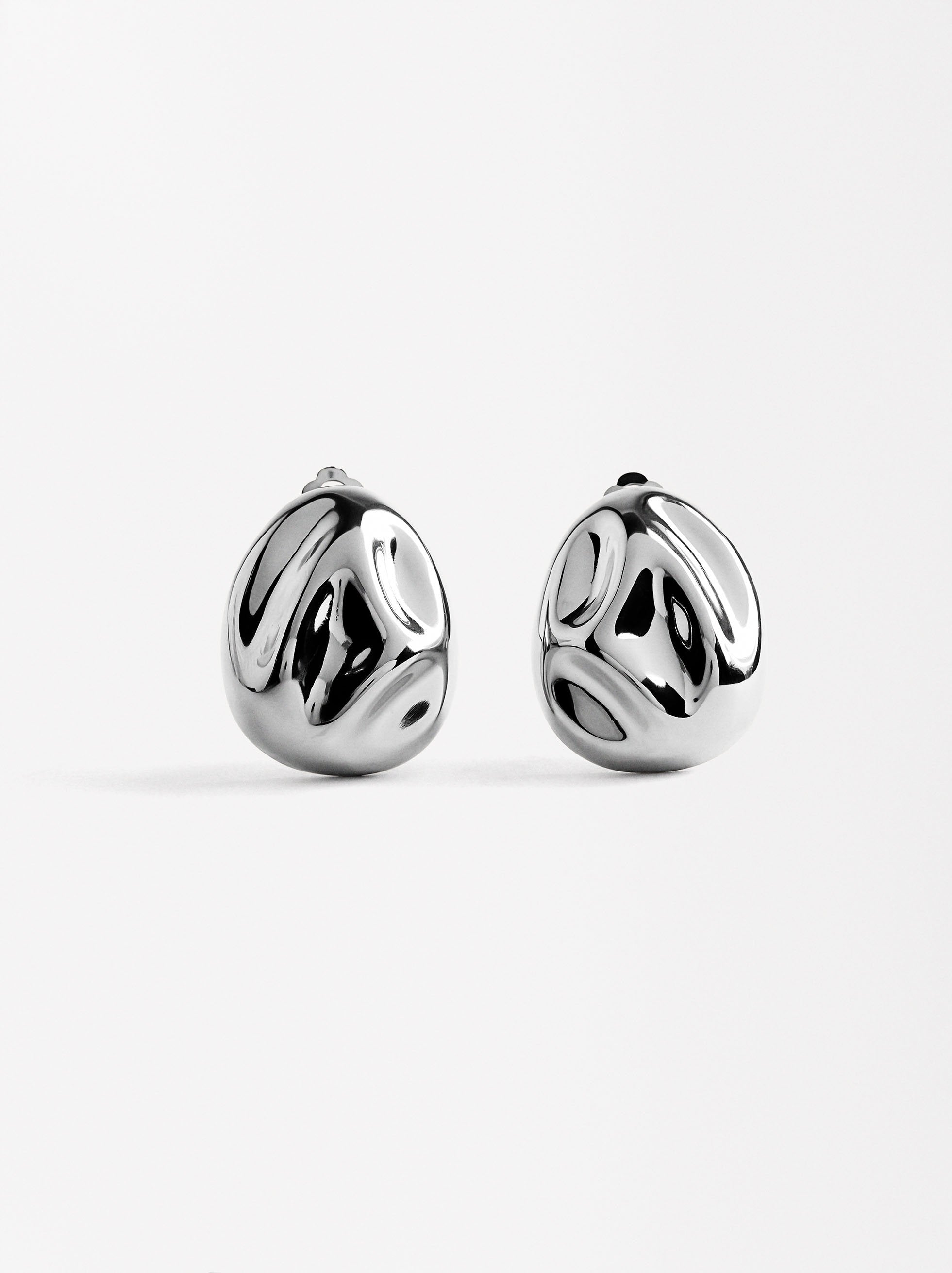Pendientes Ovalados En Relieve - Acero Inoxidable