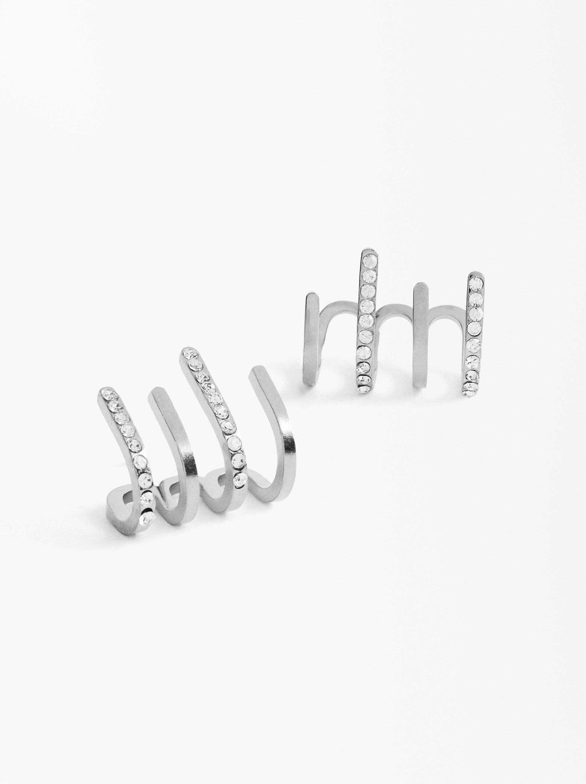 Pendientes Earjack Con Cristales - Acero Inoxidable