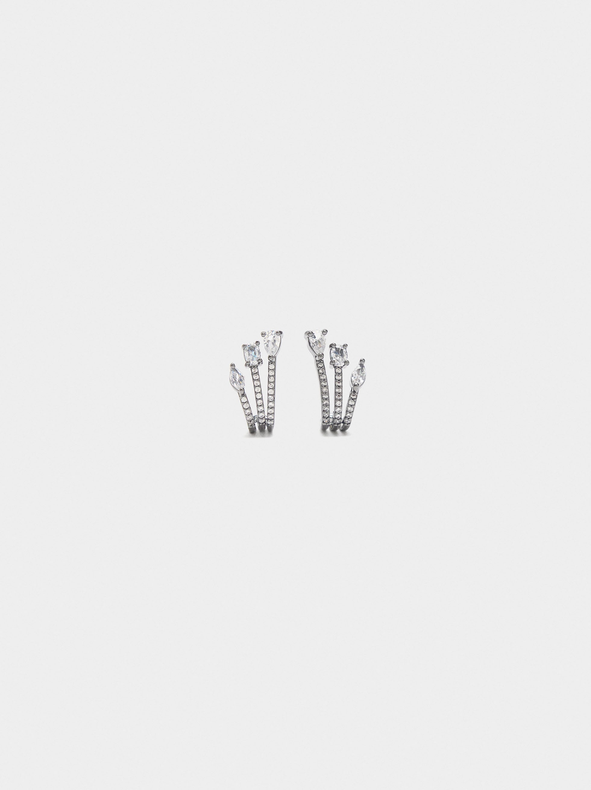 Pendientes Efecto Triple Con Circonitas
