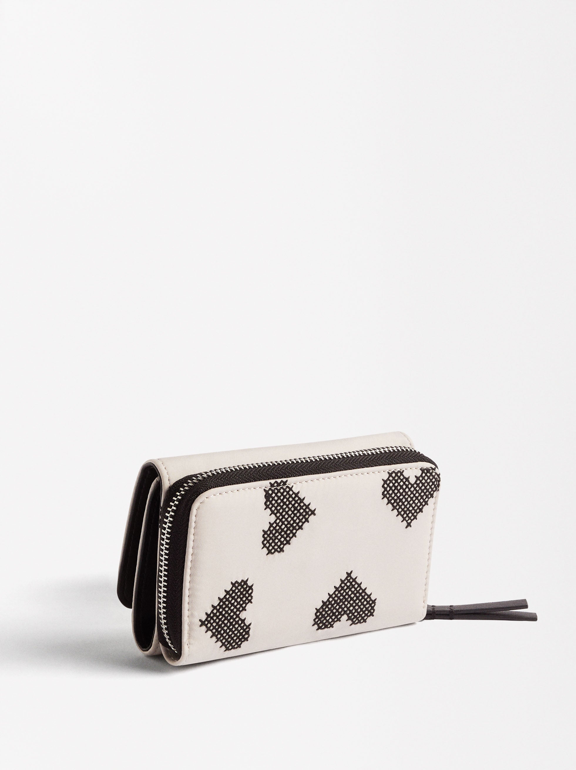 Cartera De Nylon Bordado Corazones