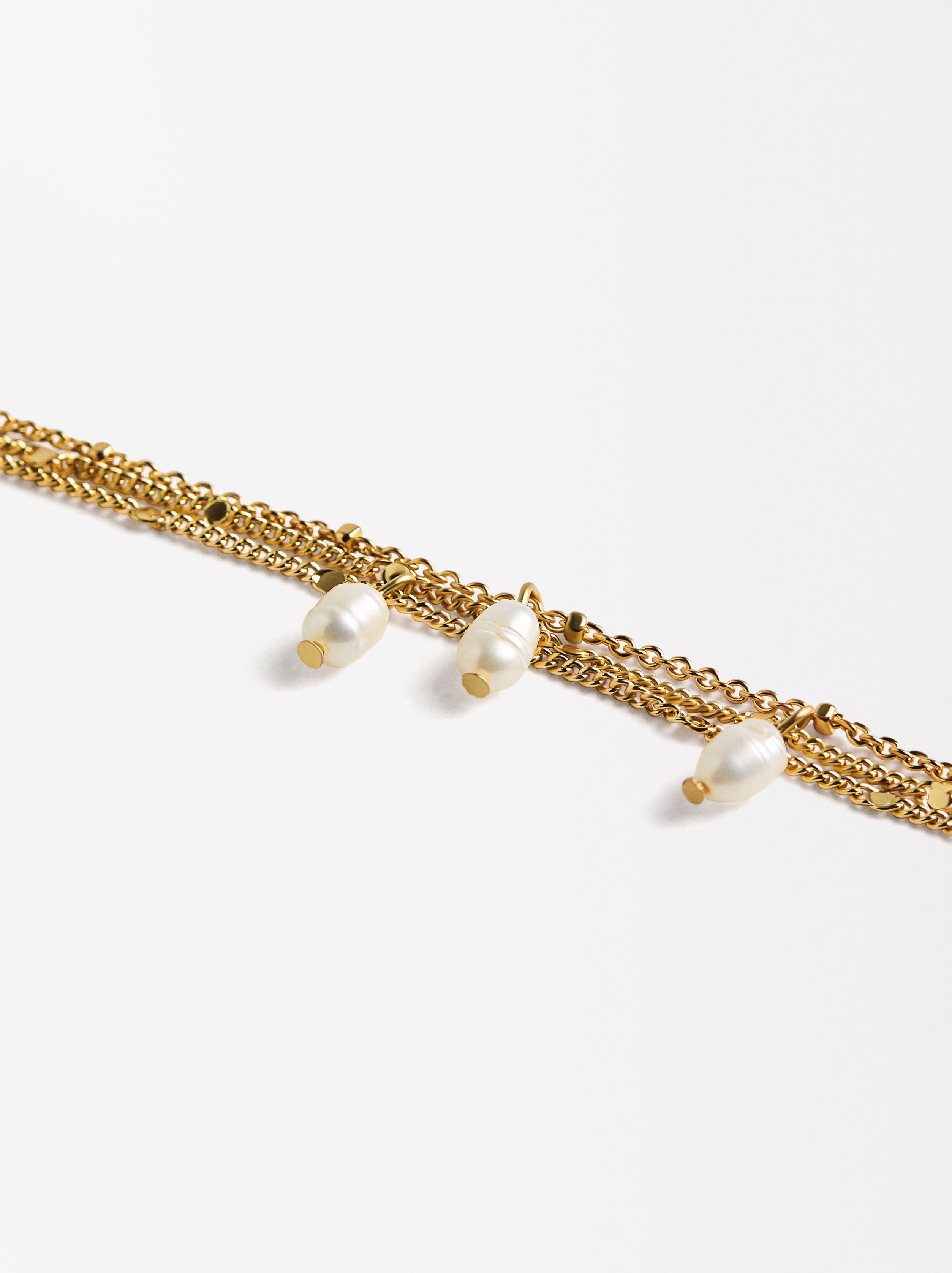 Pulsera Multicadena Con Perlas De Agua Dulce
