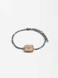 Pulsera Bicolor De Eslabones Con Piedra - Acero Inoxidable