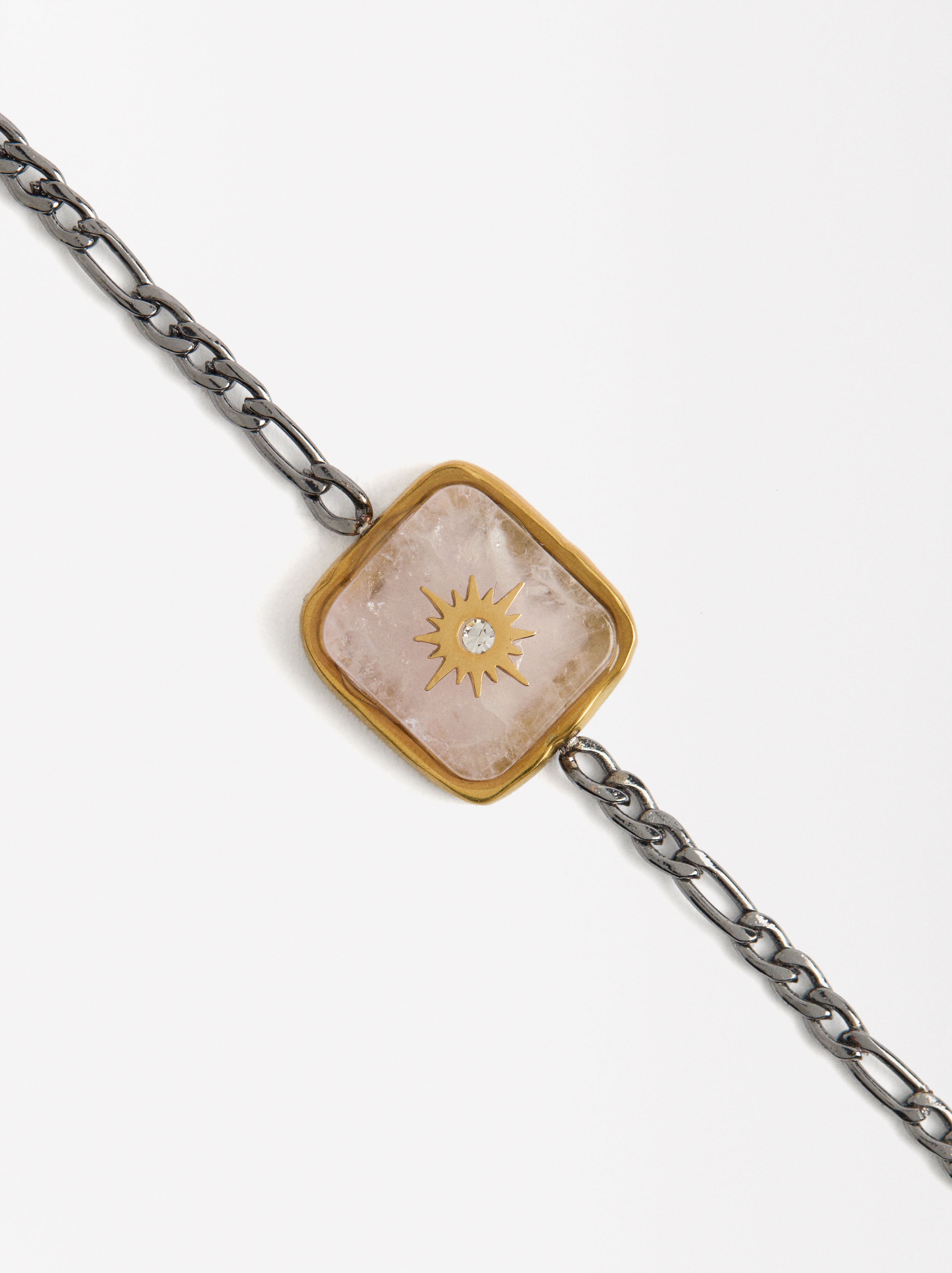 Pulsera Bicolor De Eslabones Con Piedra - Acero Inoxidable