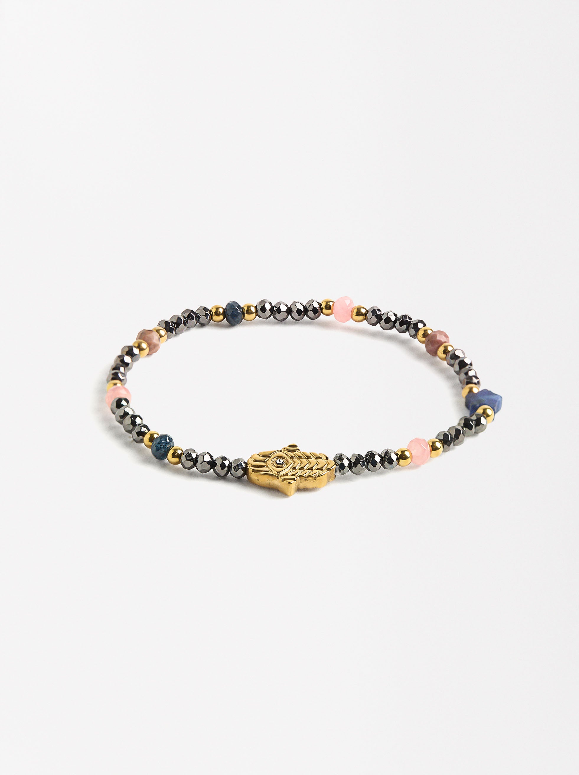 Pulsera Elástica Con Piedras Y Cristales - Acero Inoxidable