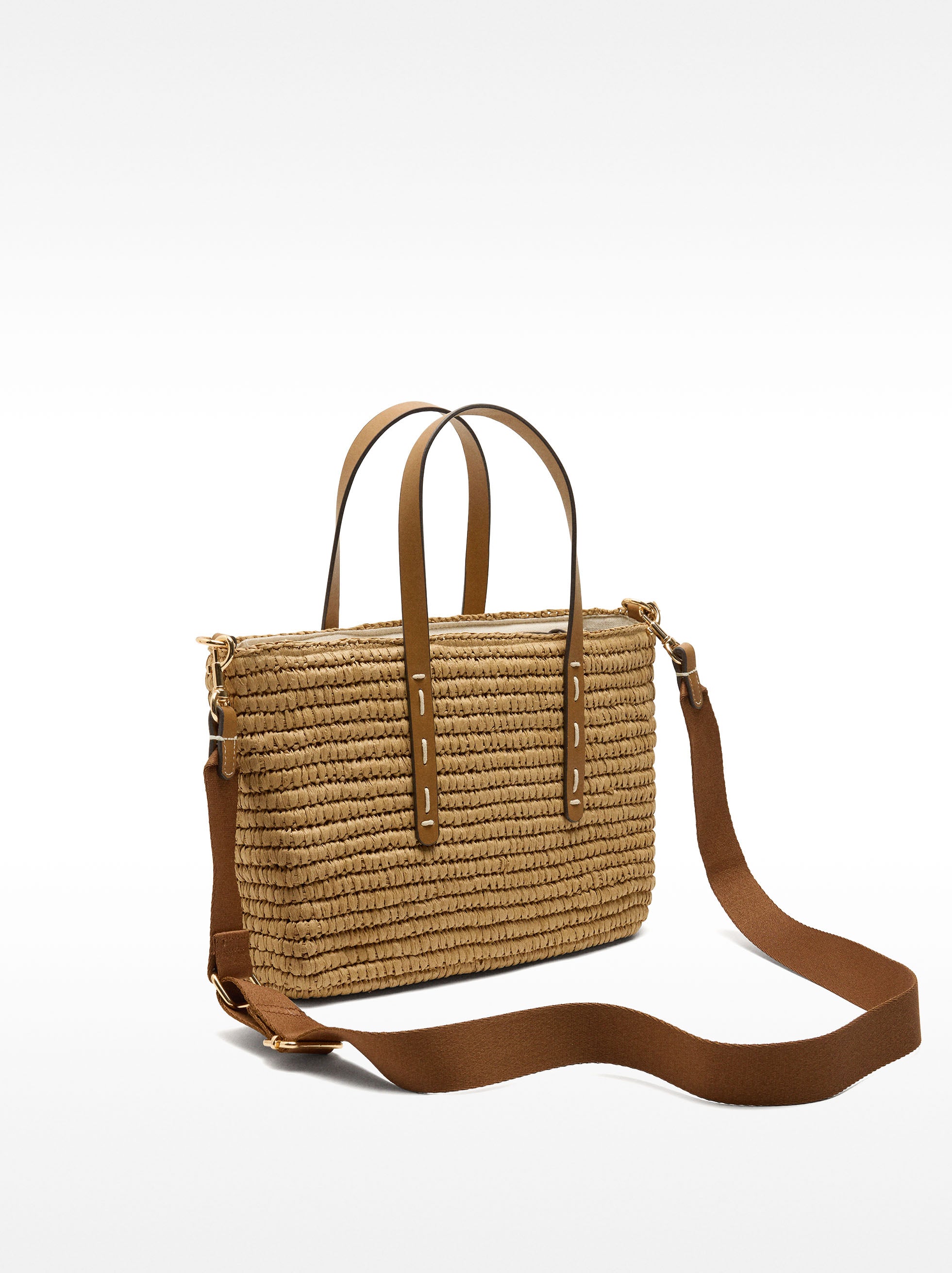 Bolso Tote Con Efecto Rafia Y Colgante L