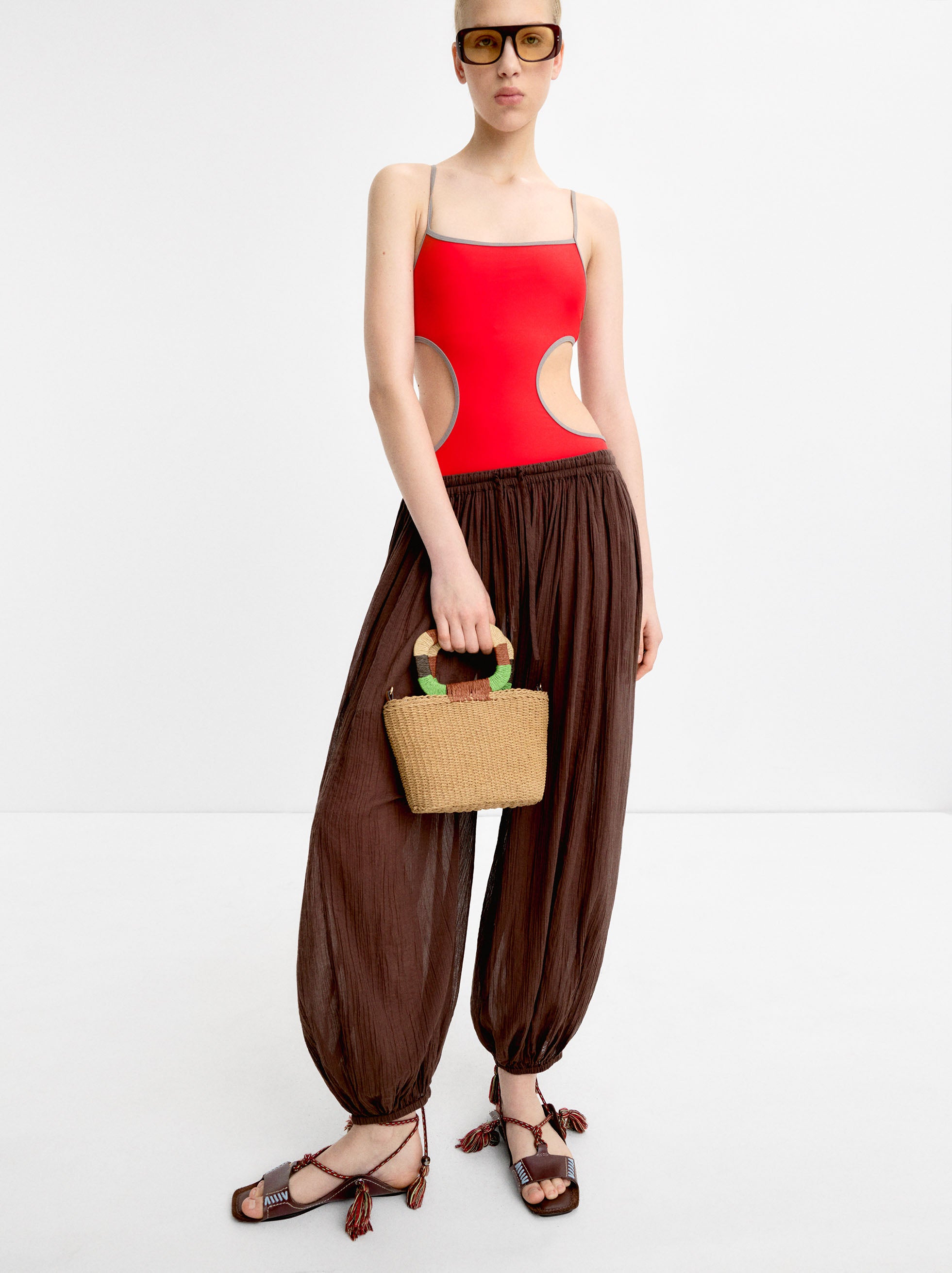 Bolso Tote Con Efecto Rafia Y Asa Multicolor