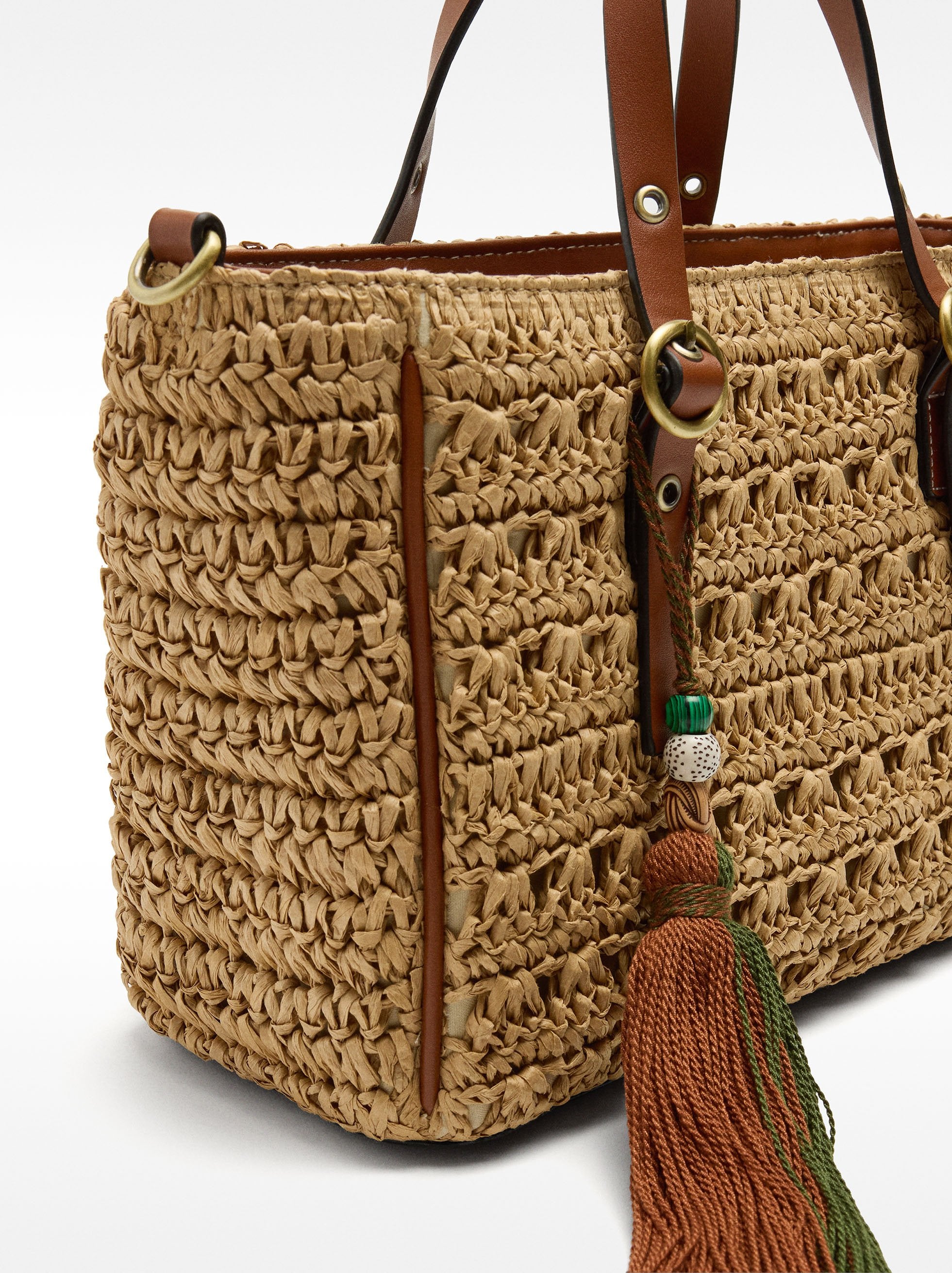 Bolso Tote Efecto Rafia Con Bandolera