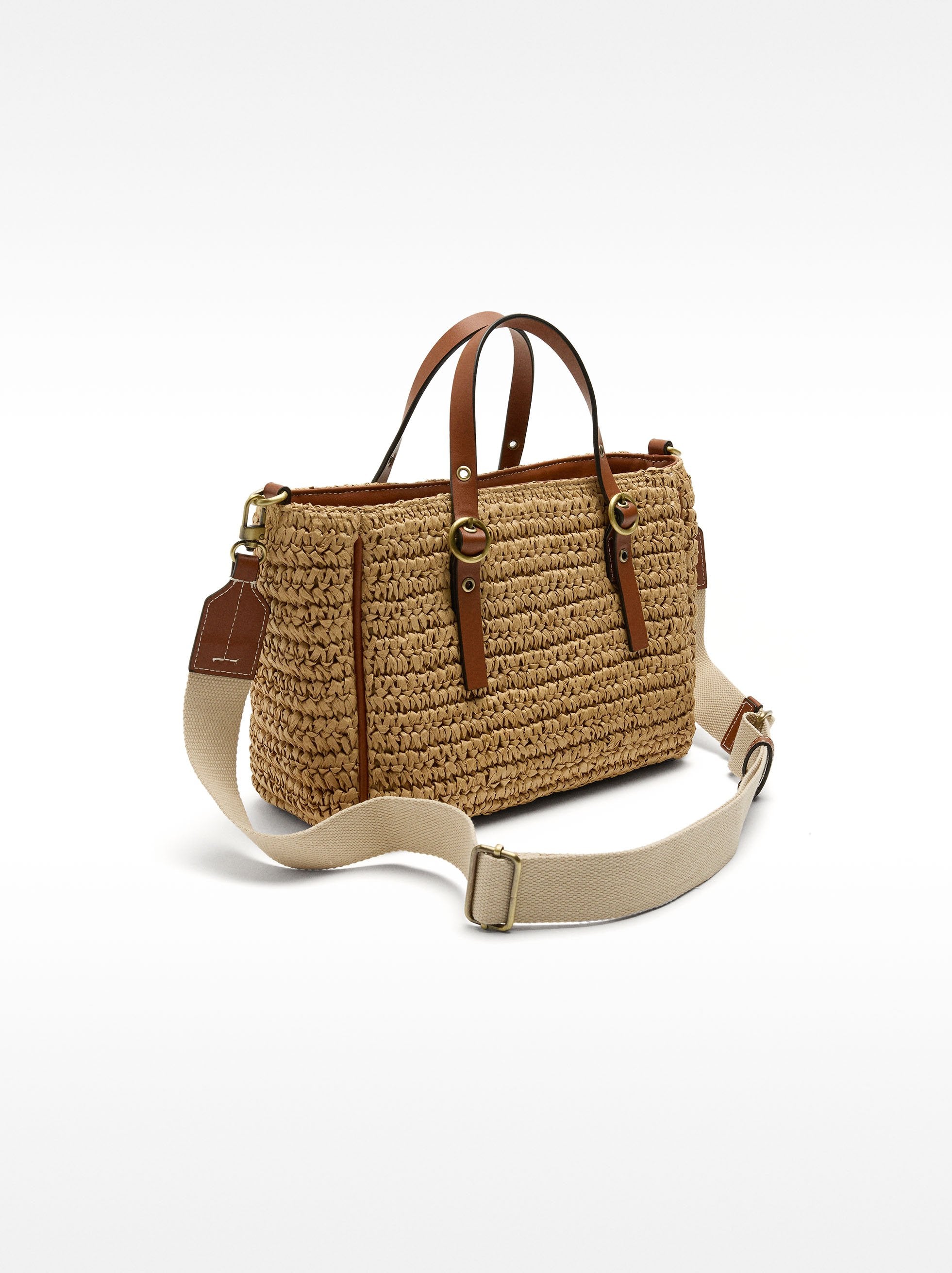 Bolso Tote Efecto Rafia Con Bandolera