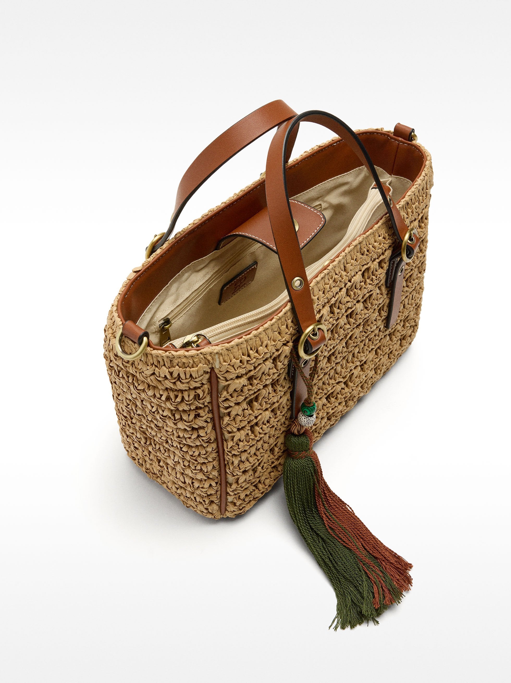 Bolso Tote Efecto Rafia Con Bandolera