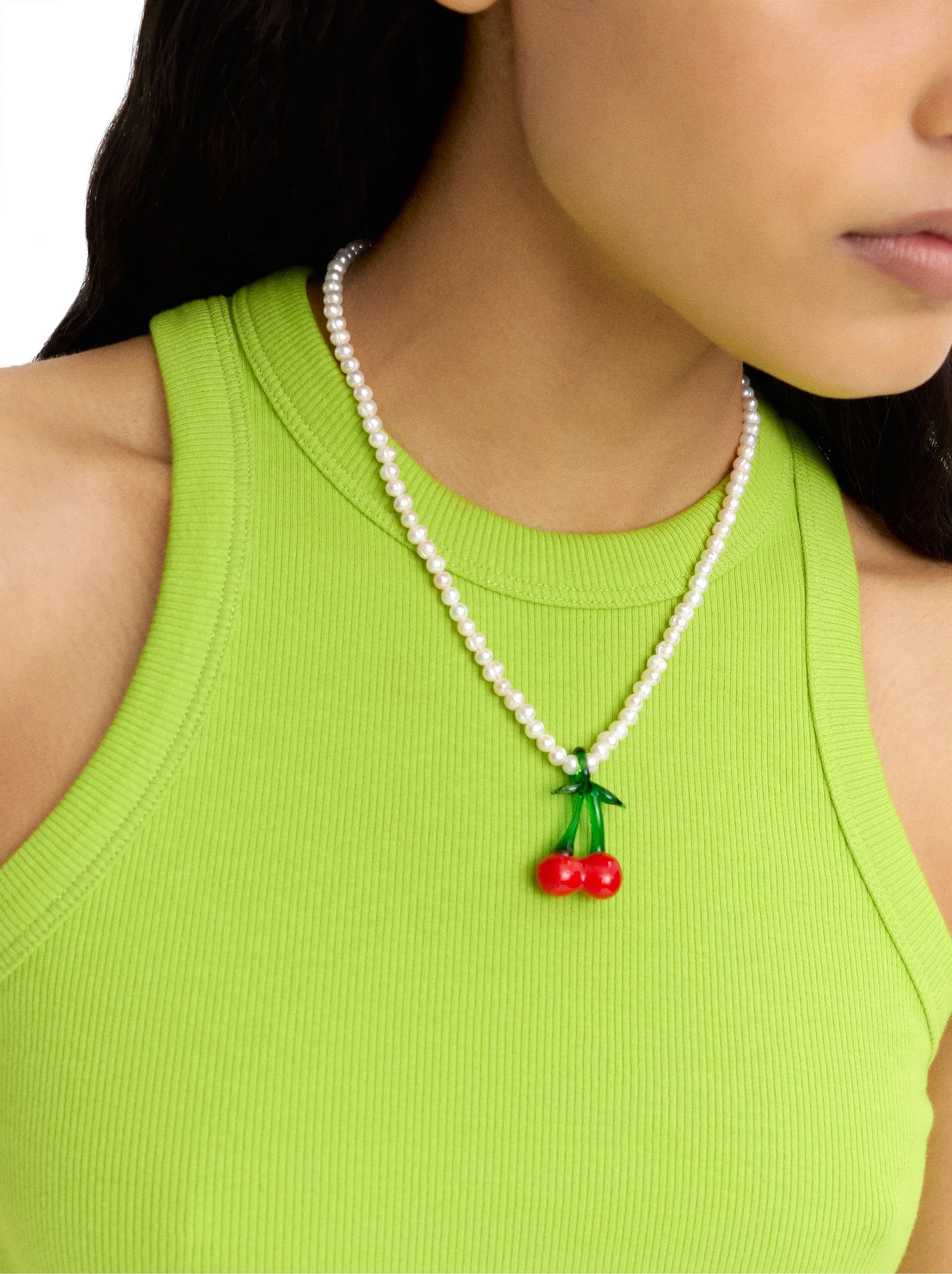 Collar De Perlas De Agua Dulce Cereza
