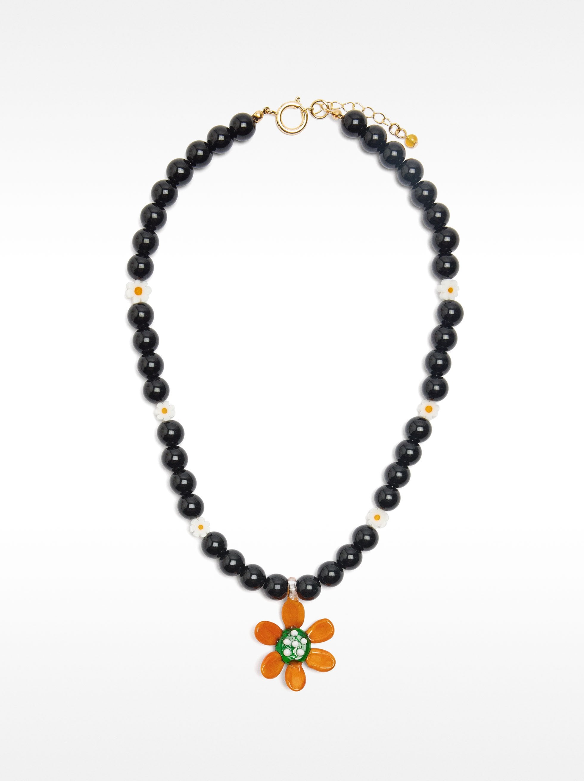 Collar Corto De Cuentas Con Flor