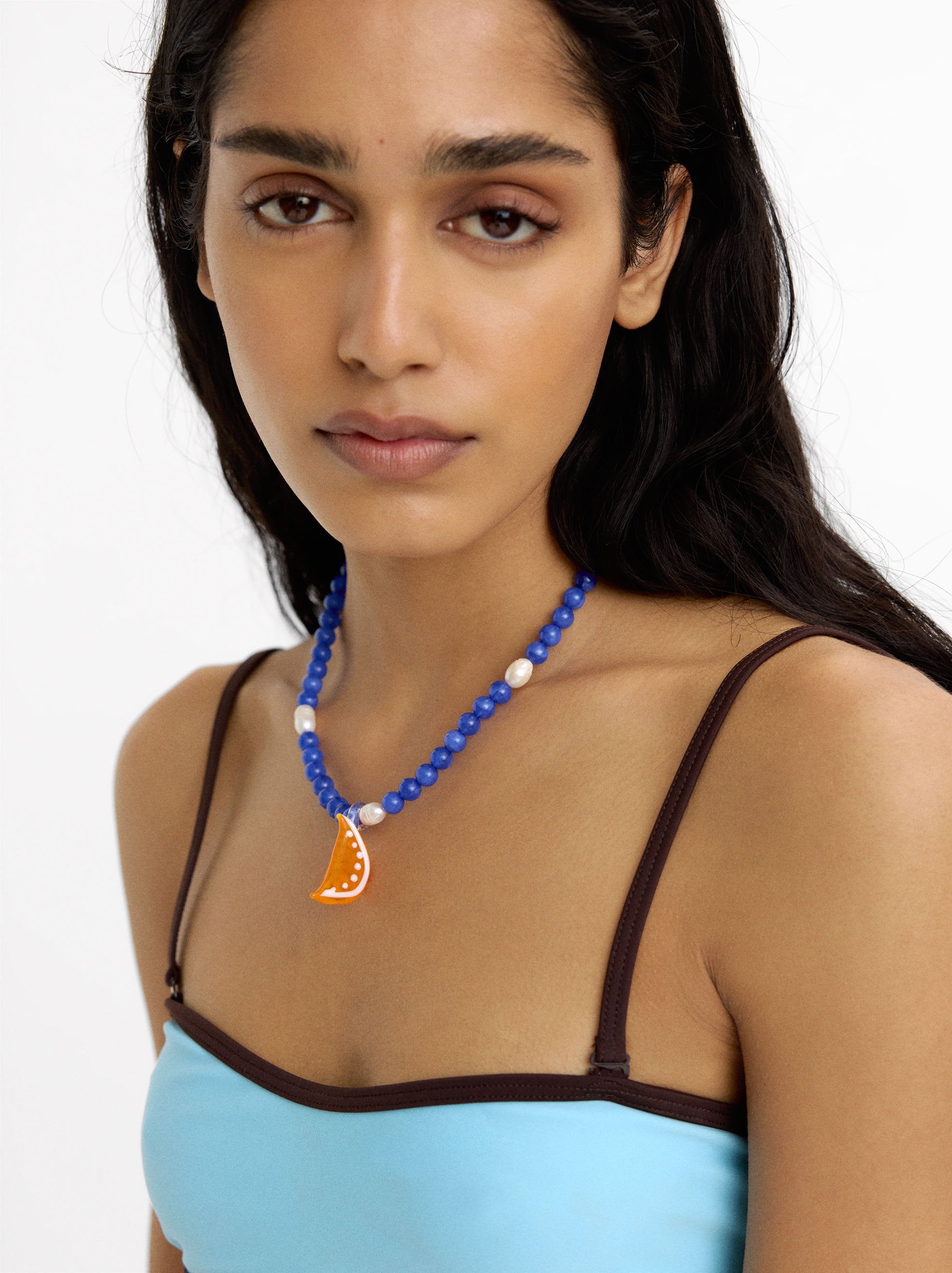 Collar De Cuentas De Vidrio Con Colgante