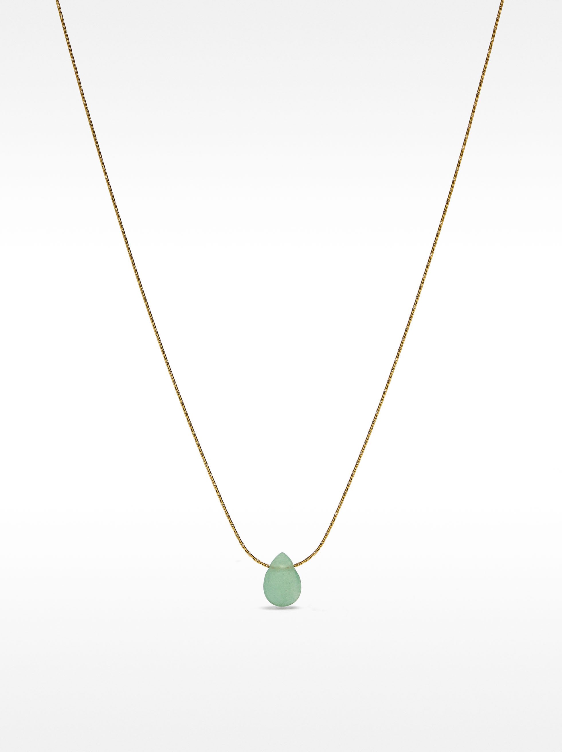 Collar Corto Con Cuarzo Verde – Acero Inoxidable