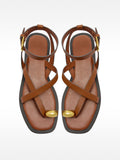 Sandalias De Piel Con Tiras Detalle Metálico