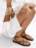 Sandalias De Piel Con Tiras Detalle Metálico