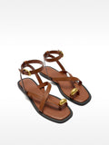 Sandalias De Piel Con Tiras Detalle Metálico