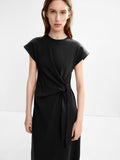 Vestido Drapeado Con Lazo