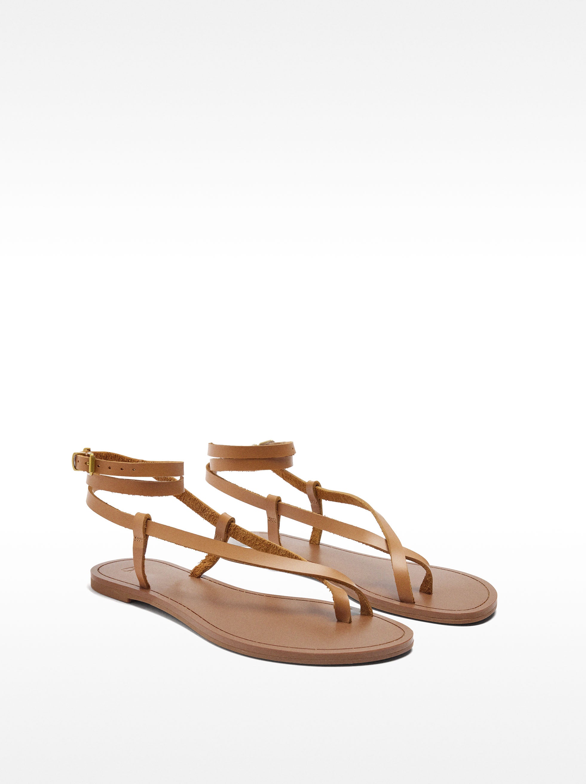 Sandalias Planas De Piel Con Tiras