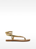 Sandalias Planas De Piel Con Tiras Metalizadas