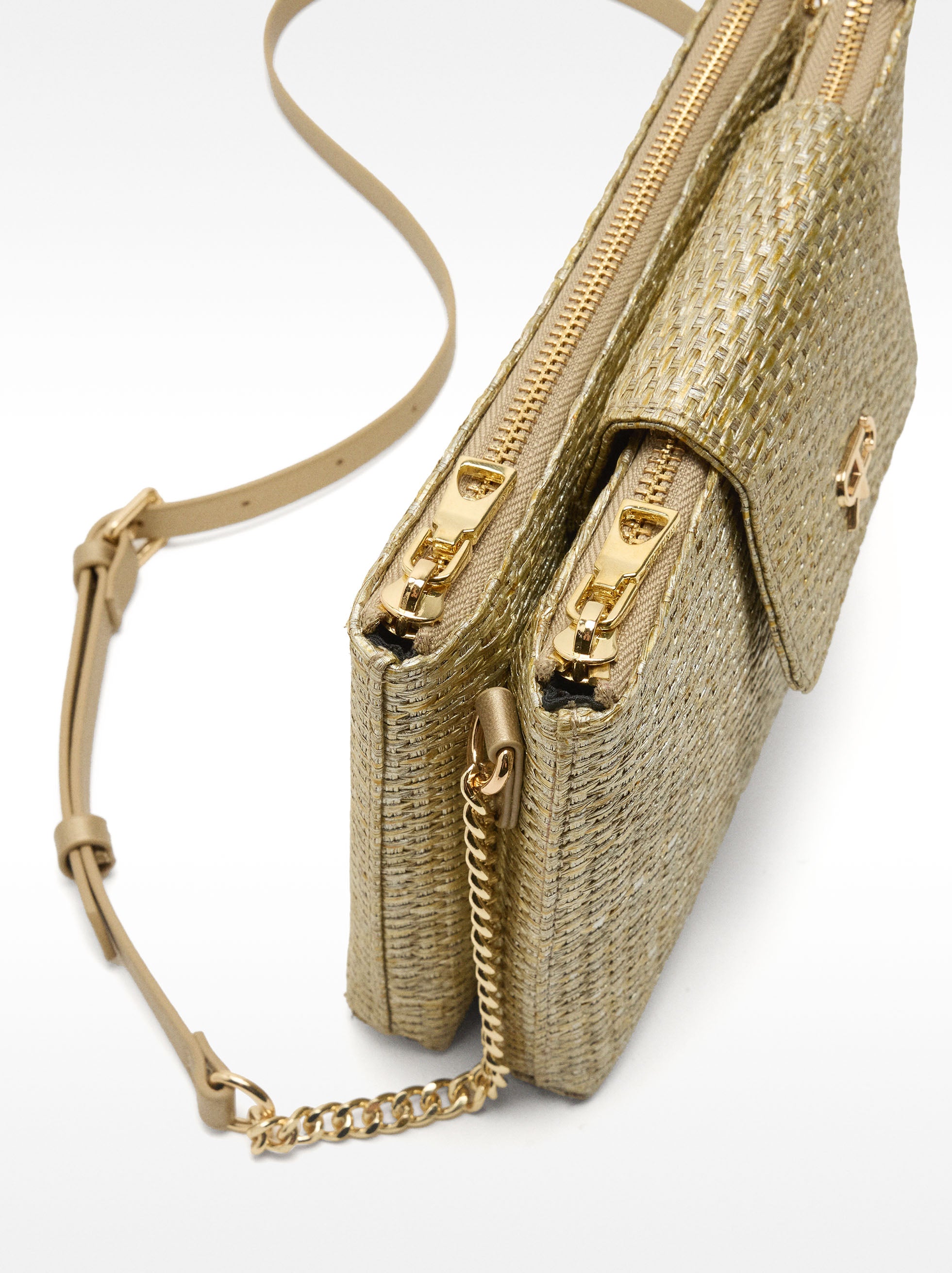 Bolso Bandolera Doble De Efecto Rafia