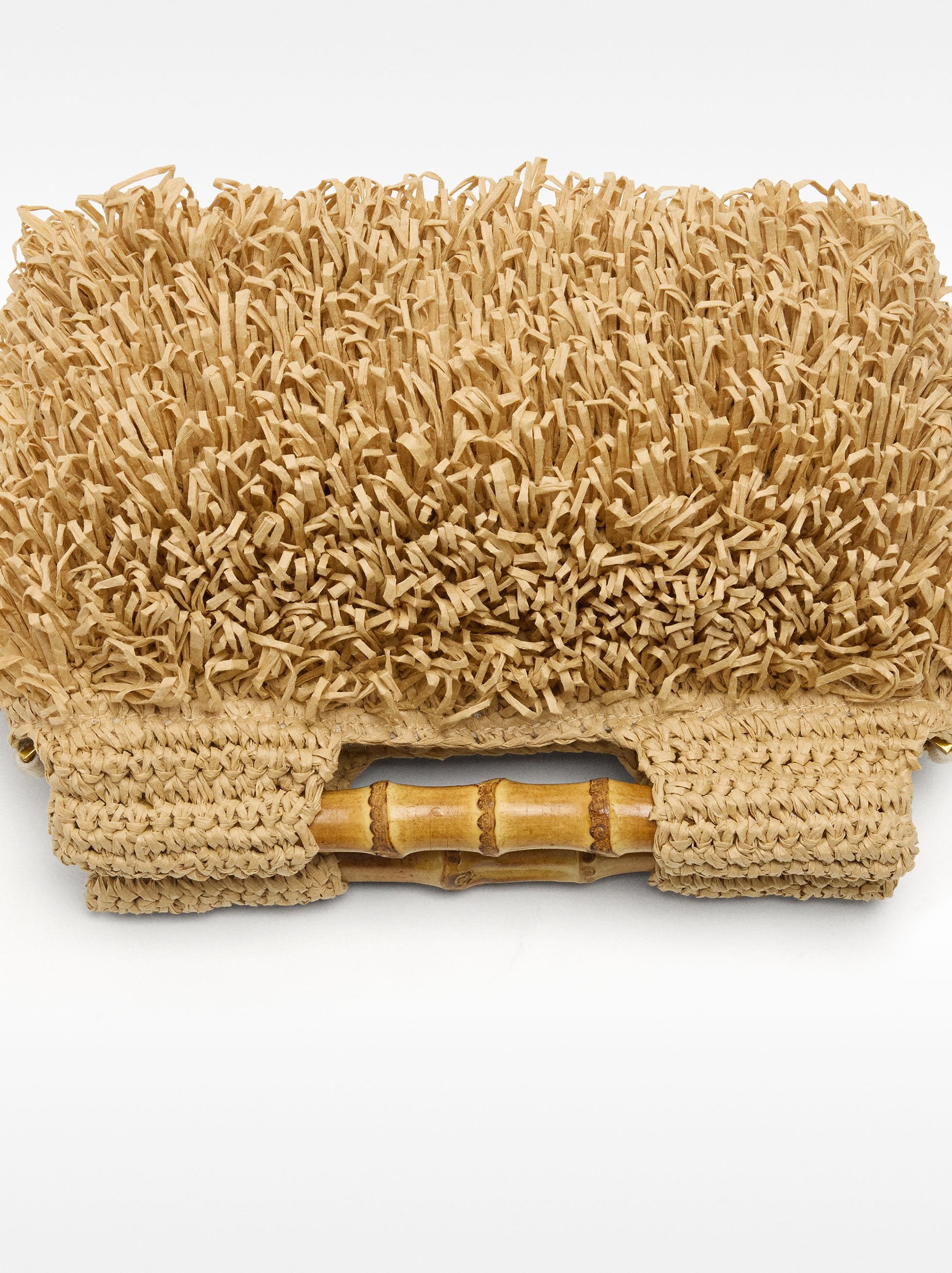 Bolso De Mano Con Efecto Rafia Y Bambú