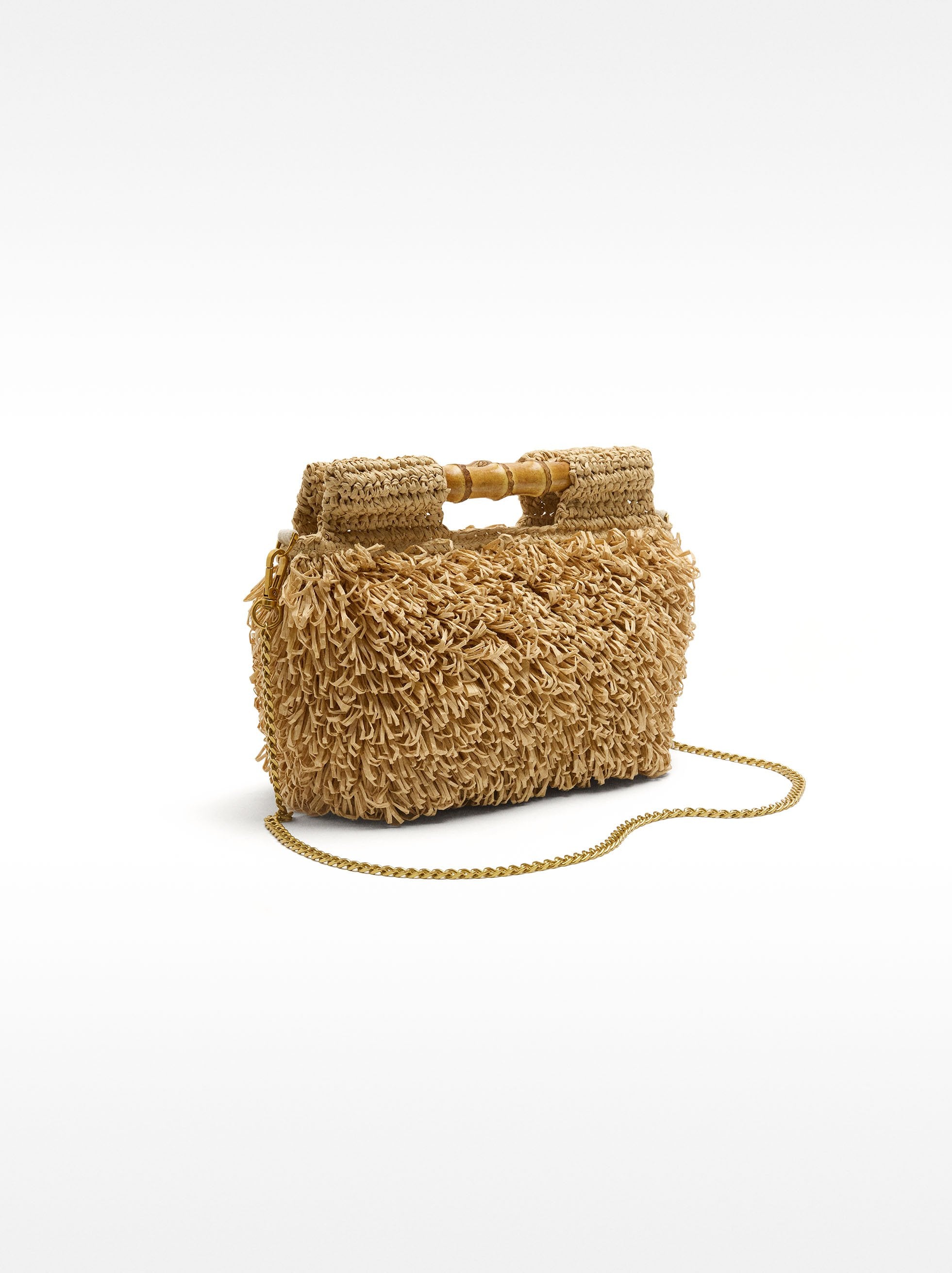 Bolso De Mano Con Efecto Rafia Y Bambú