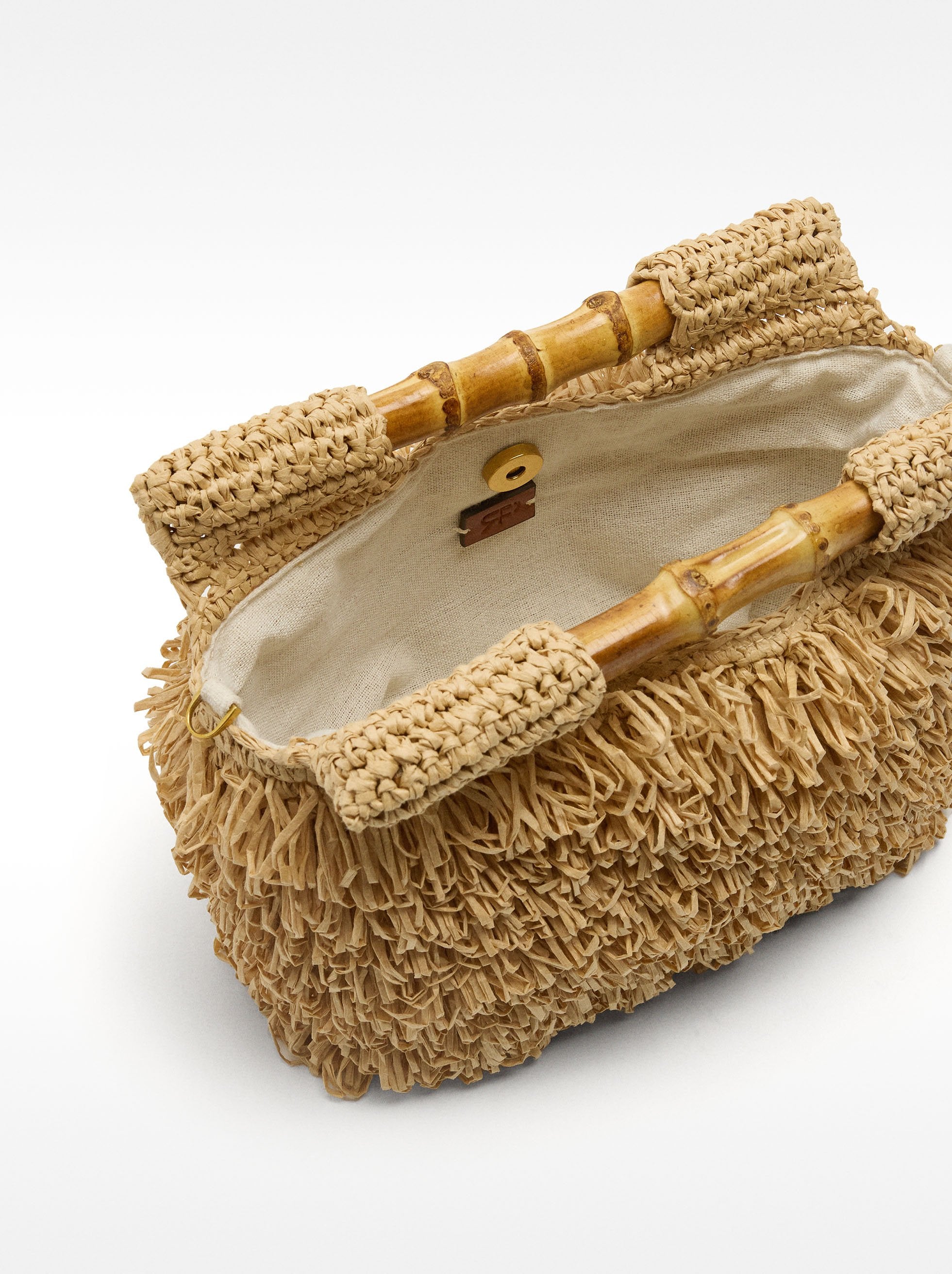 Bolso De Mano Con Efecto Rafia Y Bambú