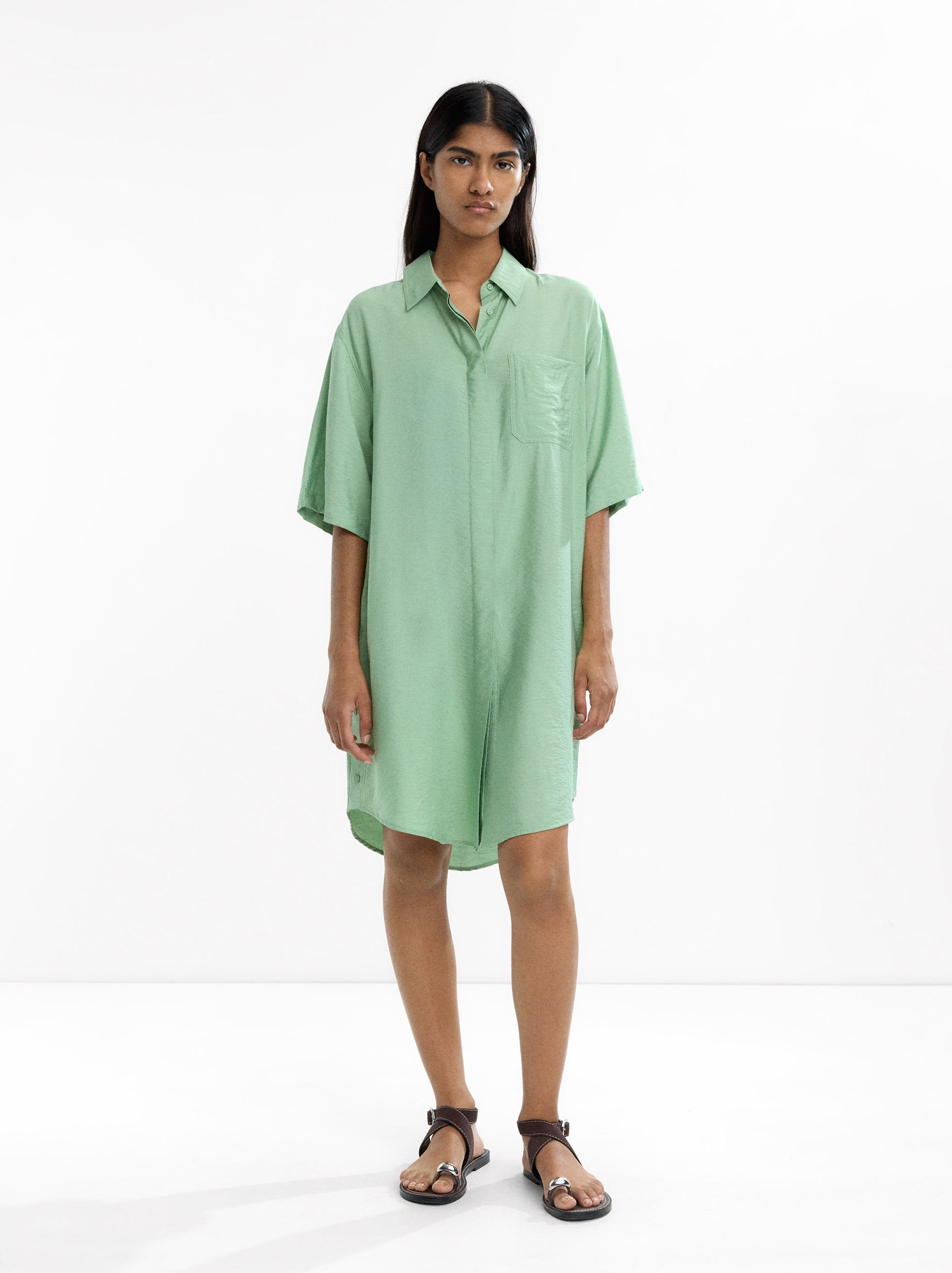 Vestido Camisero Con Bolsillo