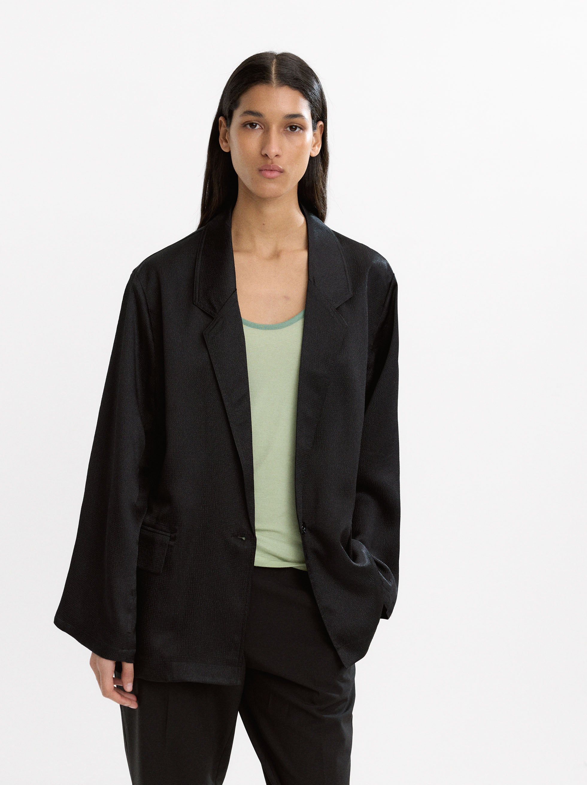 Blazer Satinado Con Textura