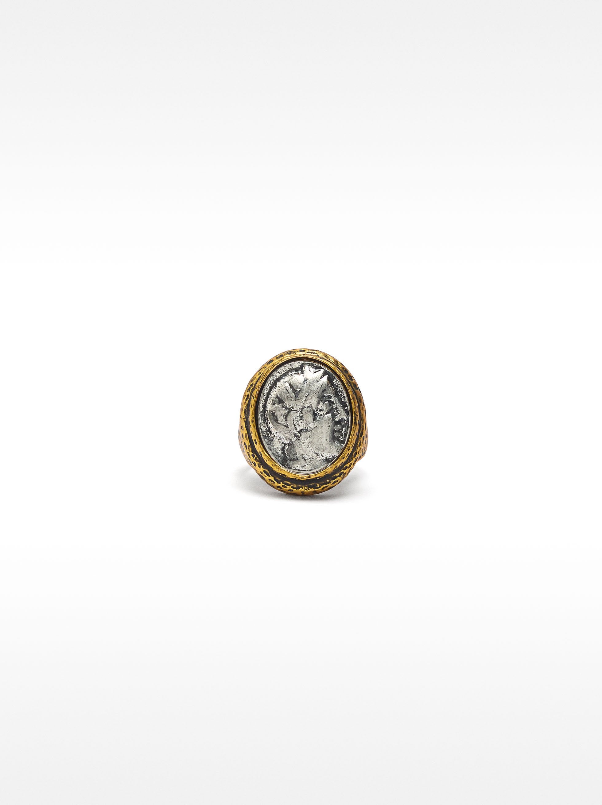 Anillo De Sello Bicolor Con Efecto Enveecido