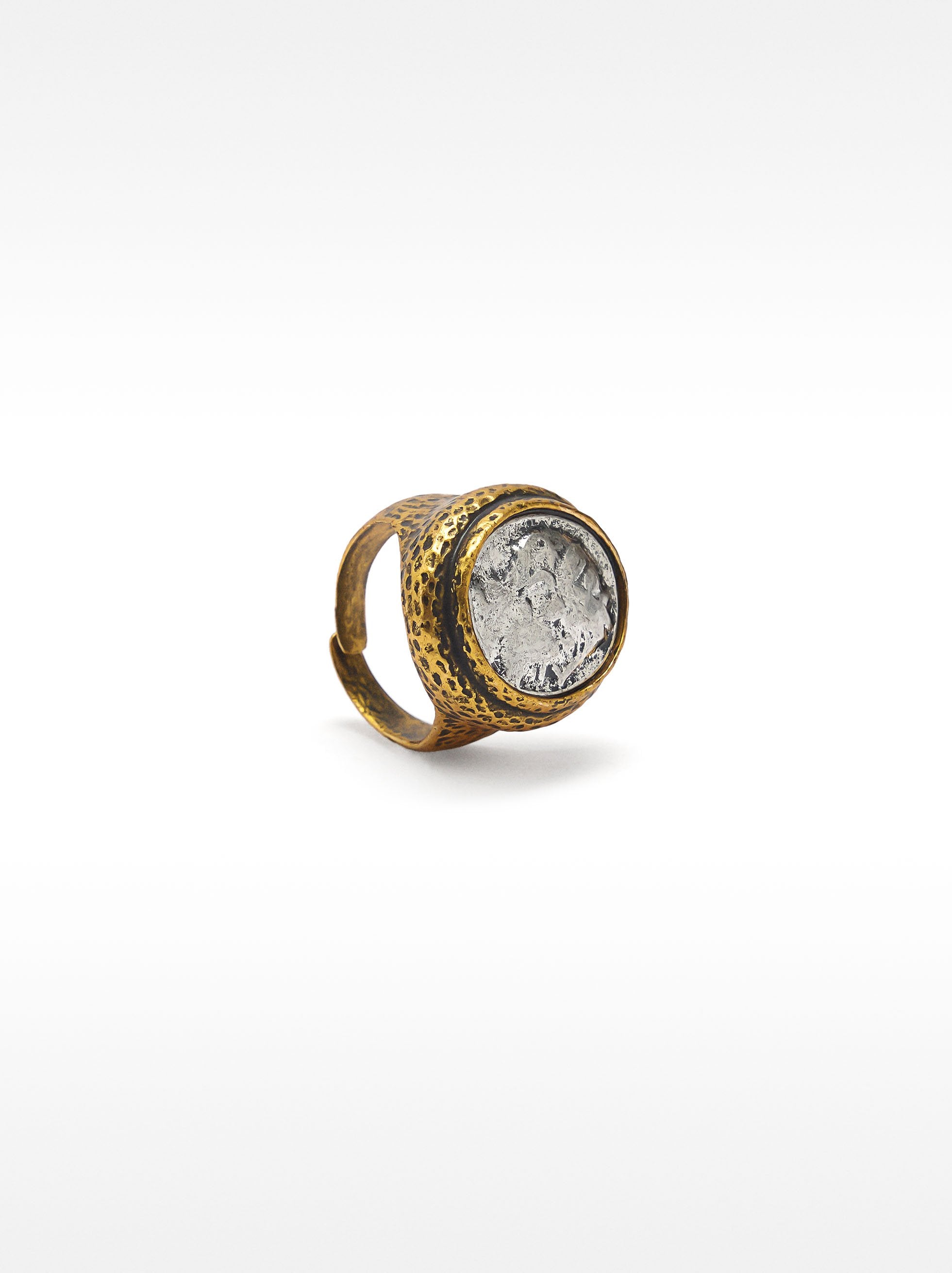 Anillo De Sello Bicolor Con Efecto Enveecido