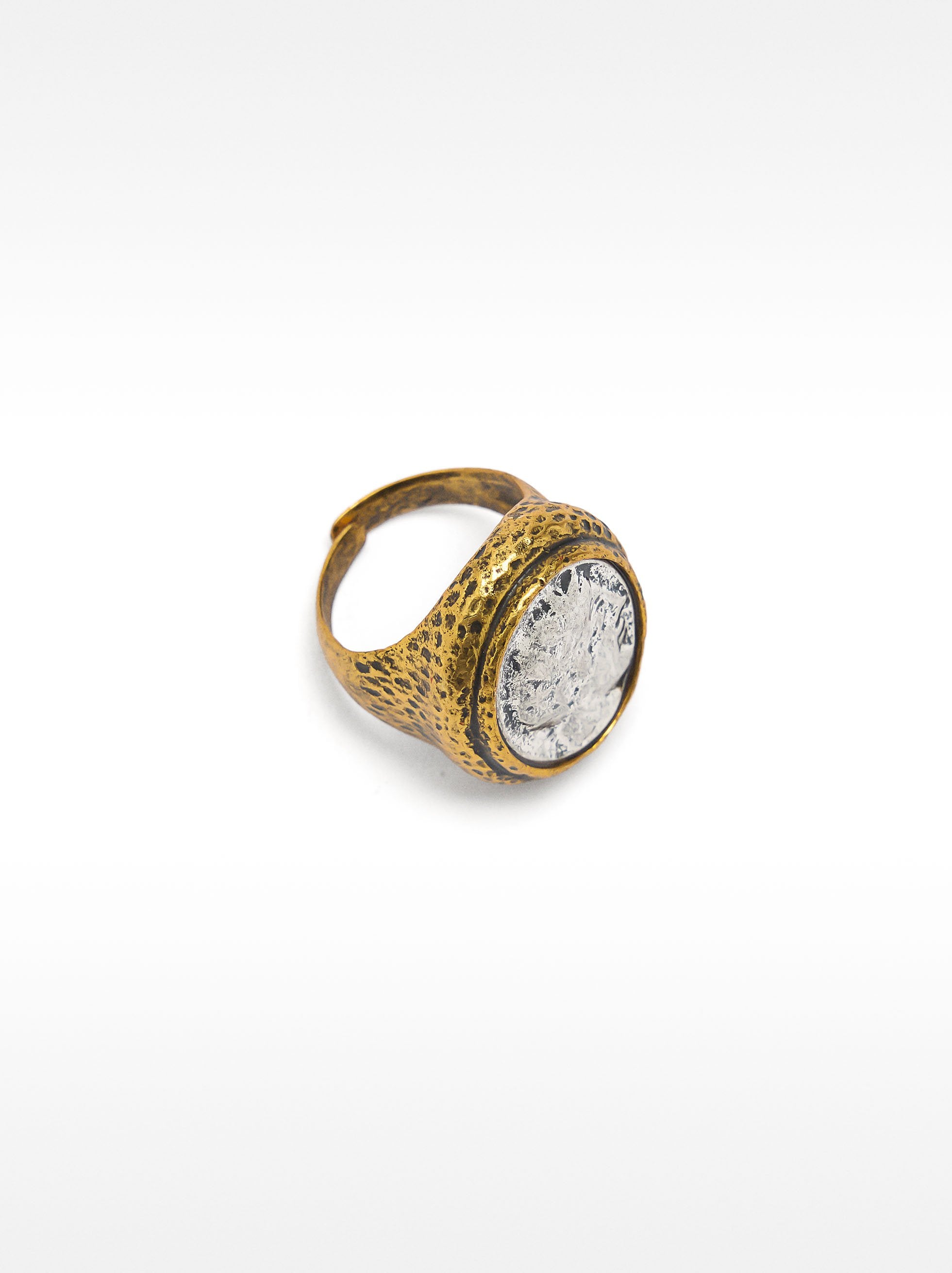 Anillo De Sello Bicolor Con Efecto Enveecido