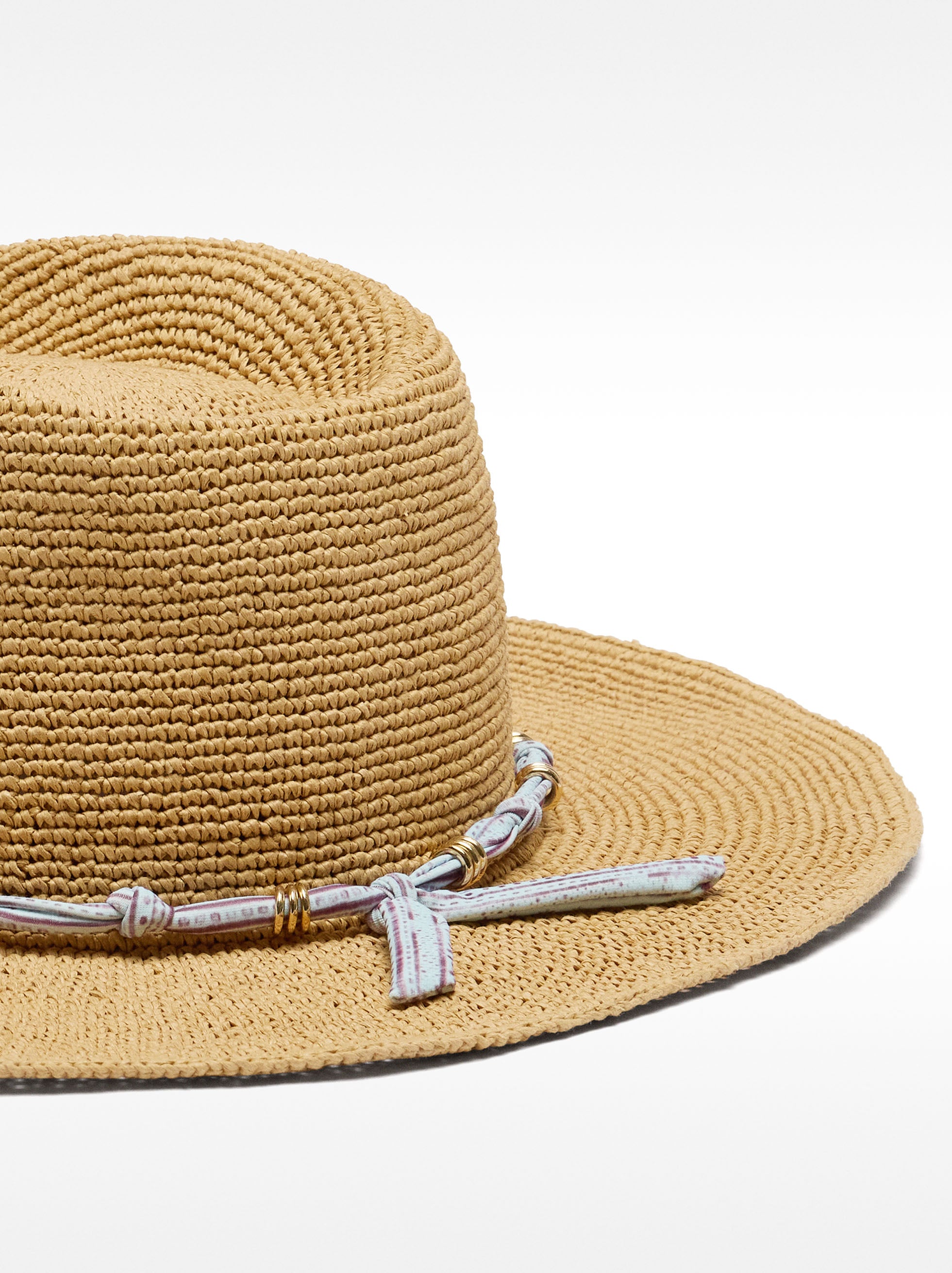 Sombrero Efecto Rafia Con Cinta