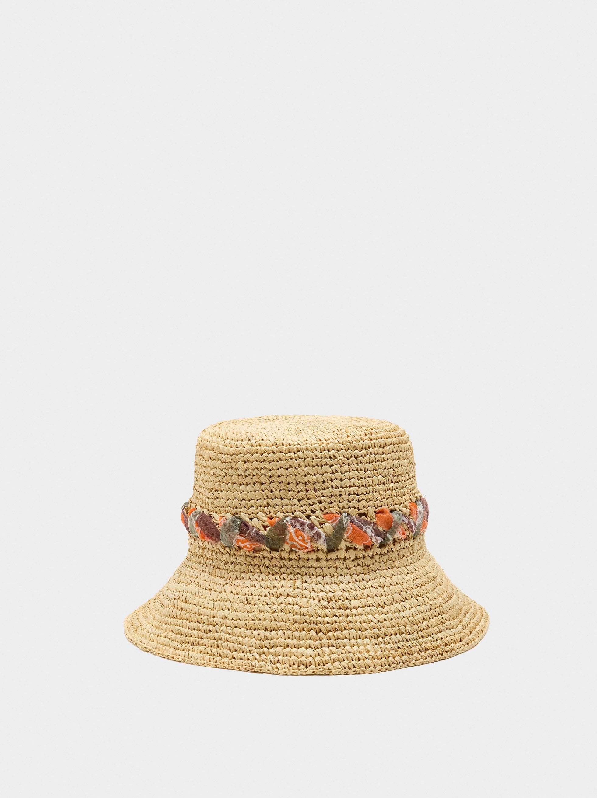 Sombrero Tipo Bucket Efecto Rafia Con Cinta