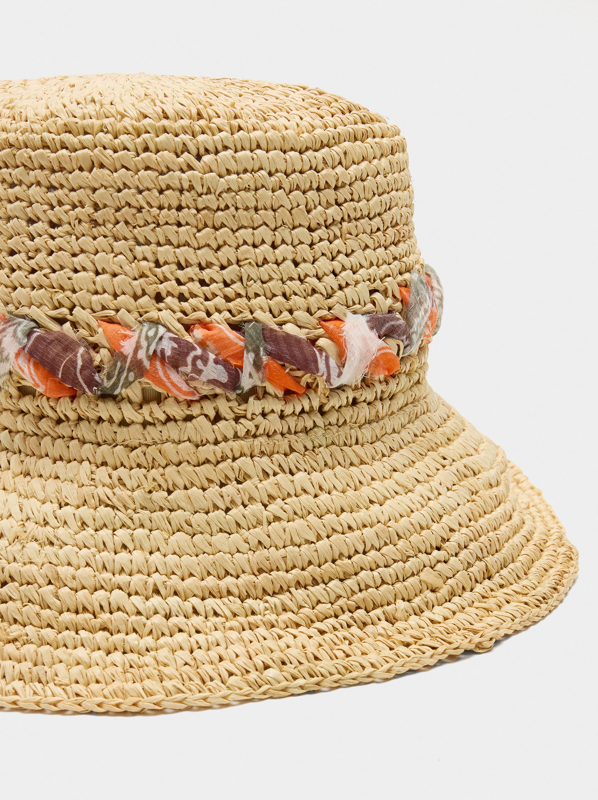 Sombrero Tipo Bucket Efecto Rafia Con Cinta