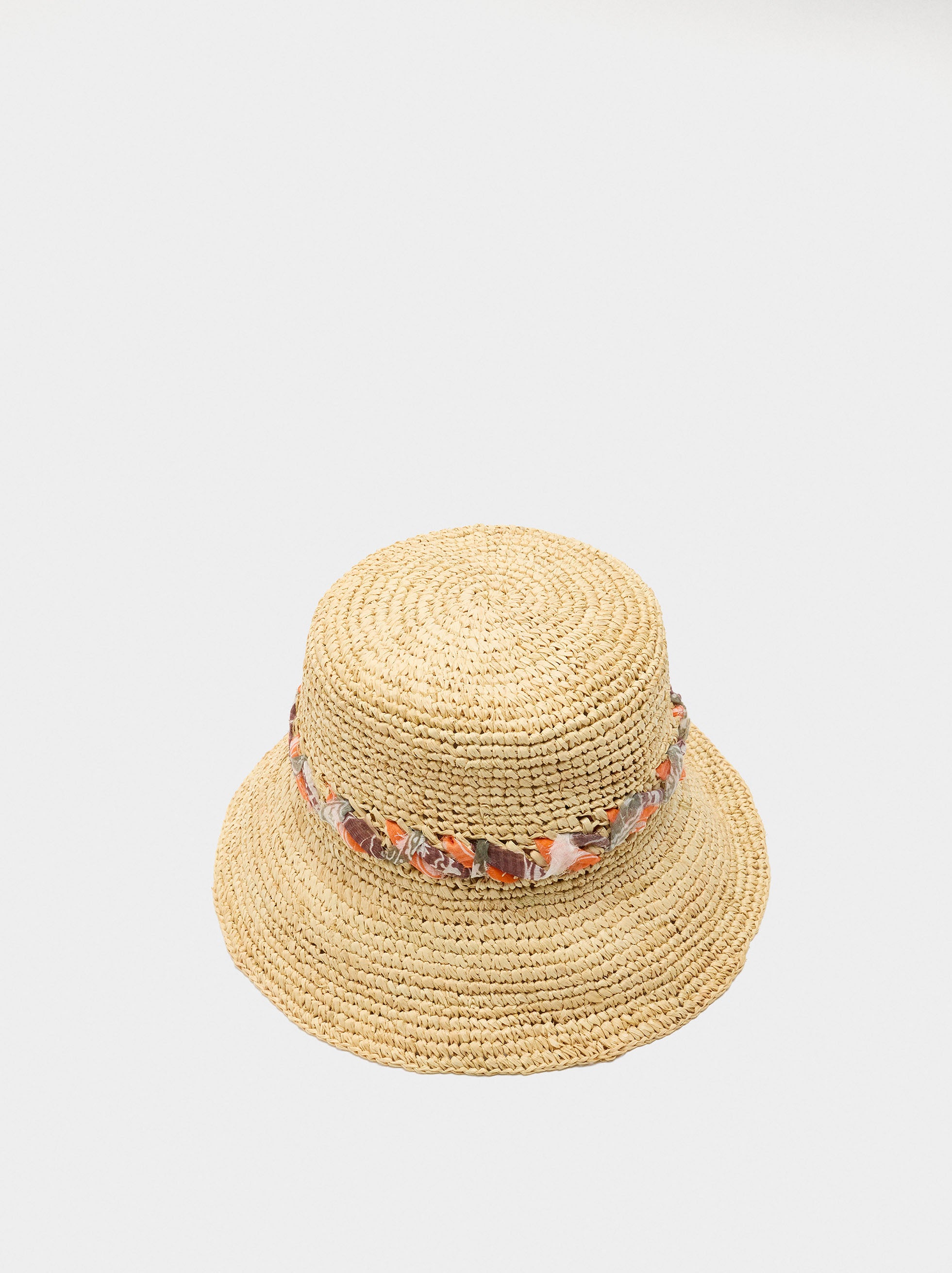 Sombrero Tipo Bucket Efecto Rafia Con Cinta