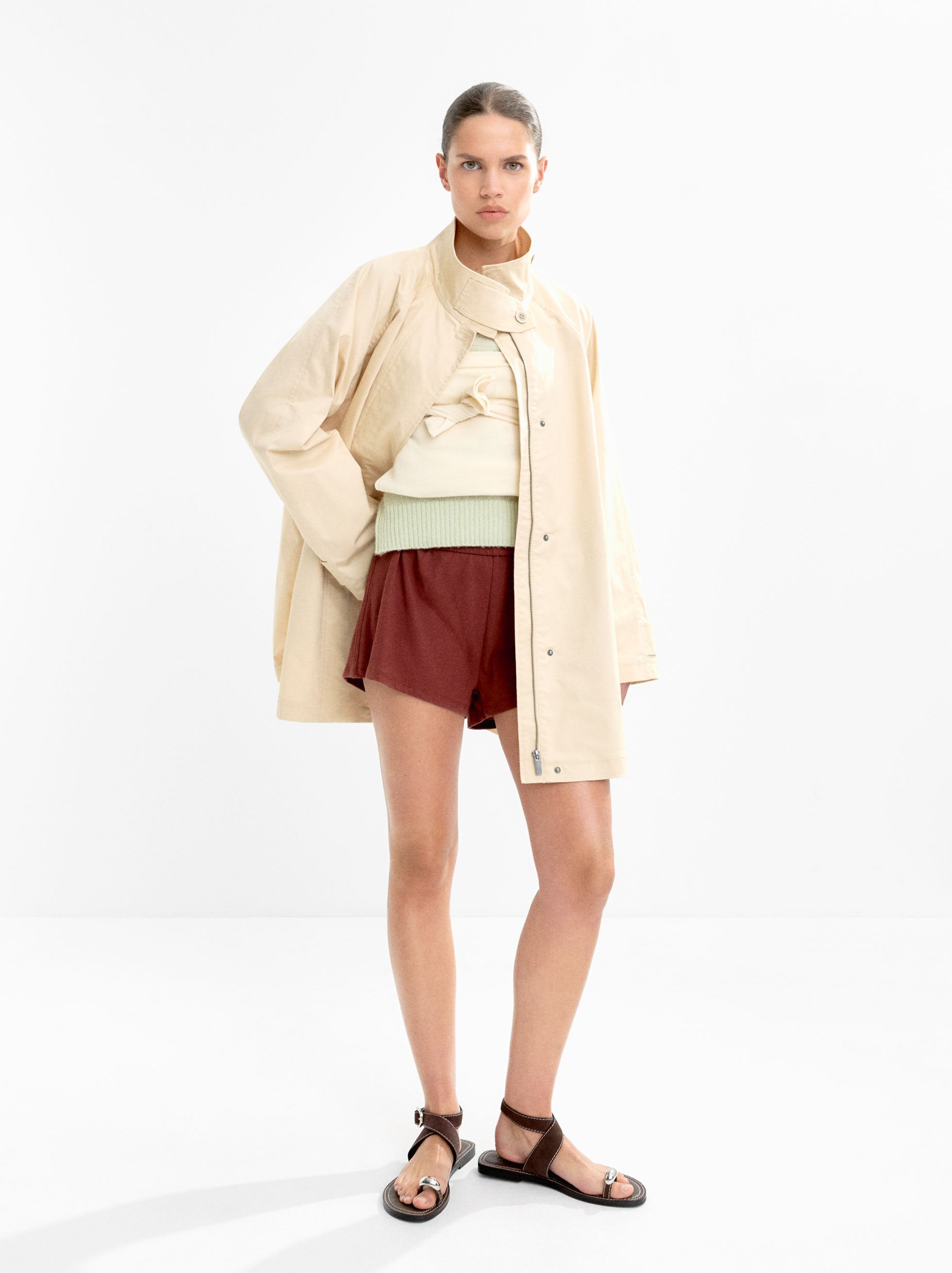 Trench De Algodón Cuello Alto